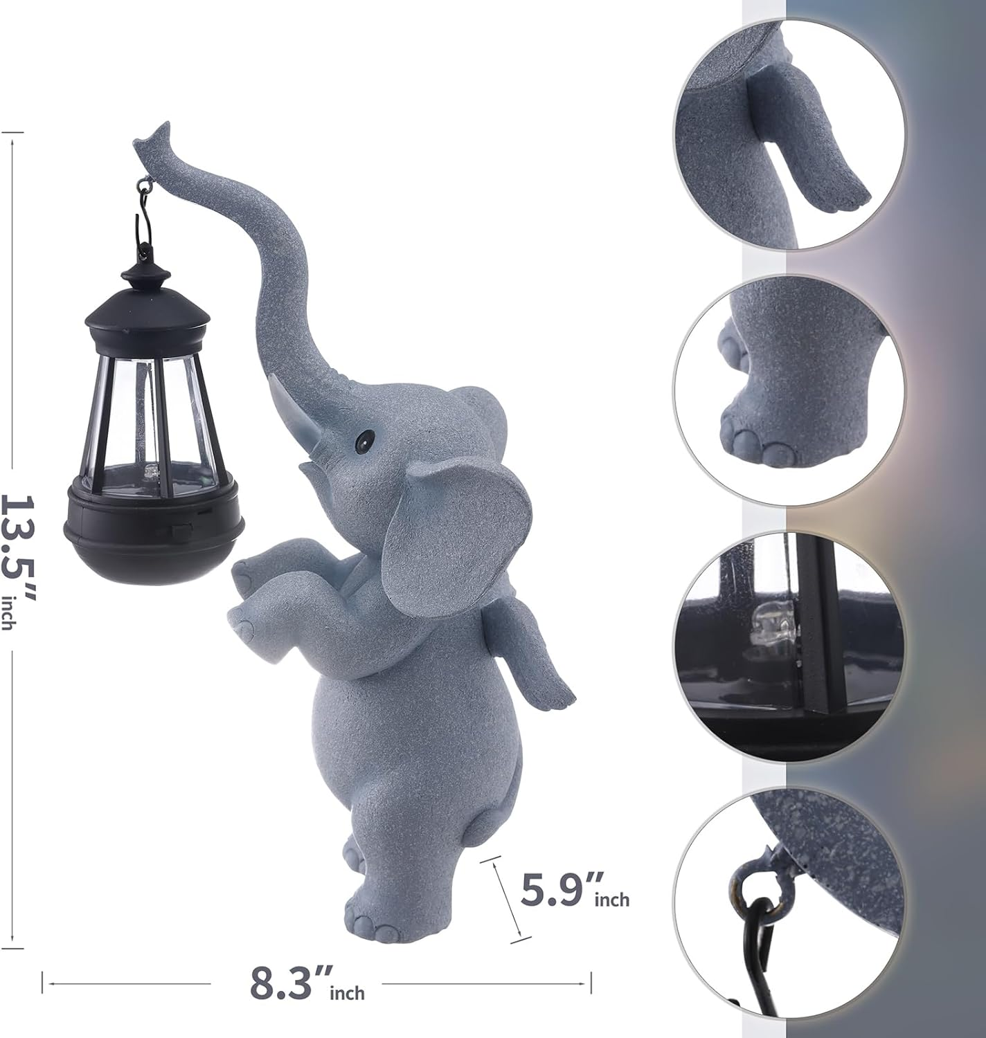 IOKUKI Solar Garden Statues Outdoor Decor,Angel Elephant Statue Outdoor Clearance,Resin Outdoor Statues Garden Decor for outside Patio Woman Mom Gifts (Angel Elephant) image number 4