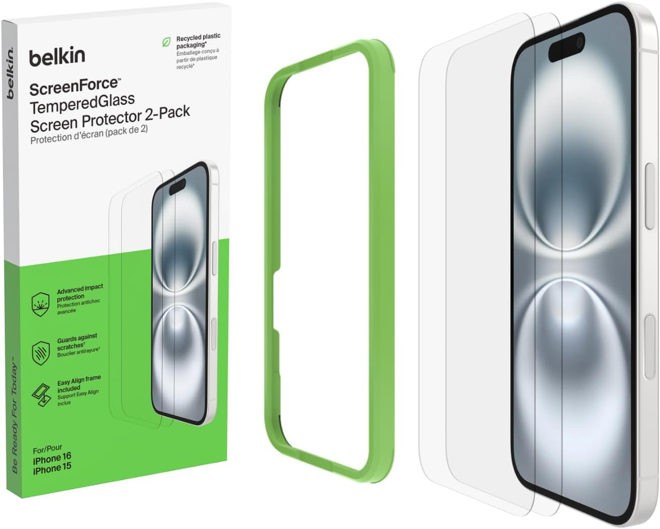 Belkin Iphone 15 Screenforce Temperedglass Treated Screen Protector 2 Pack - Slim & Scratch-Resistant &ndash; Includes Easy Align Frame for Bubble Free Application image number 4