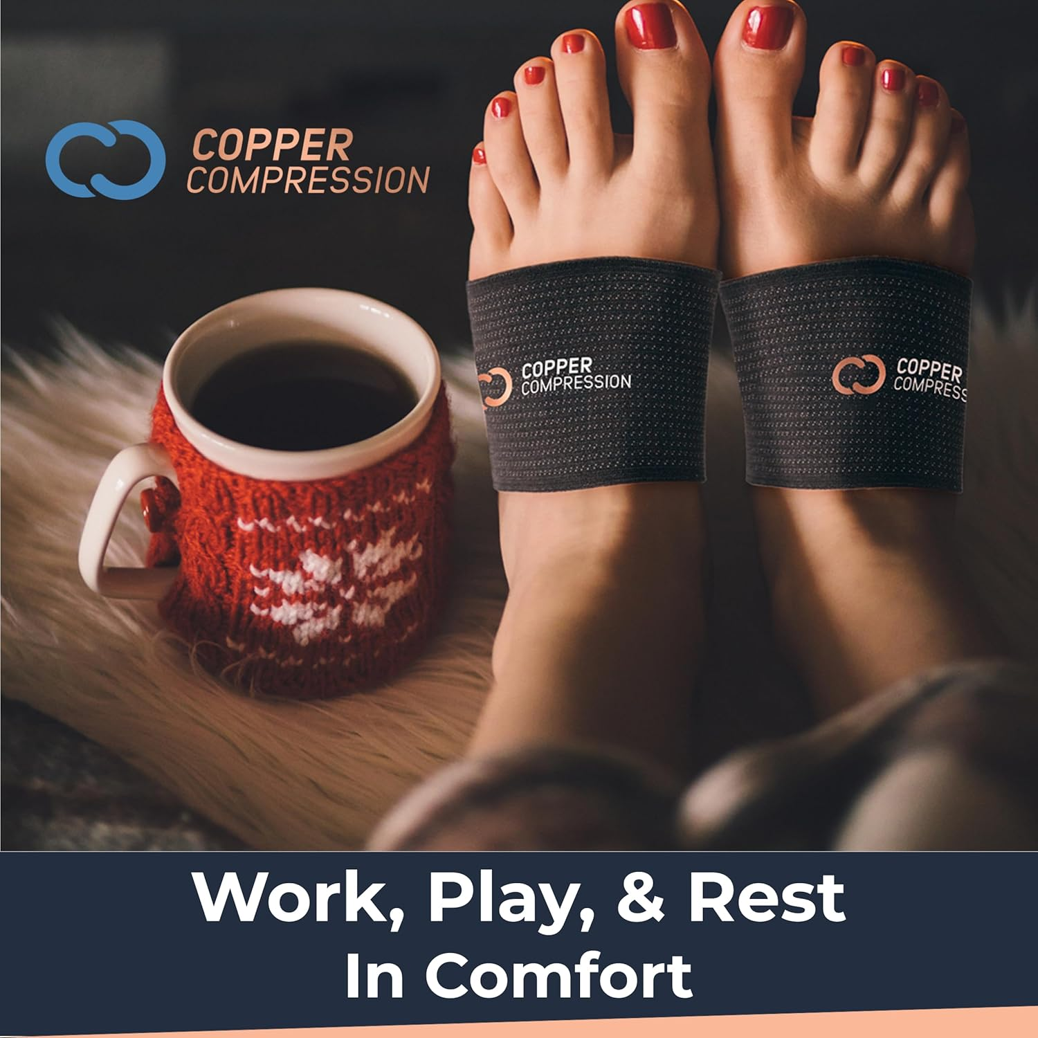 Copper Compression Copper Arch Support - 2 Plantar Fasciitis Braces/Sleeves. GUARANTEED Highest Copper Content. Foot Care, Heel Spurs, Feet Pain, Flat Arches (1 PAIR Black - One Size Fits All) image number 4