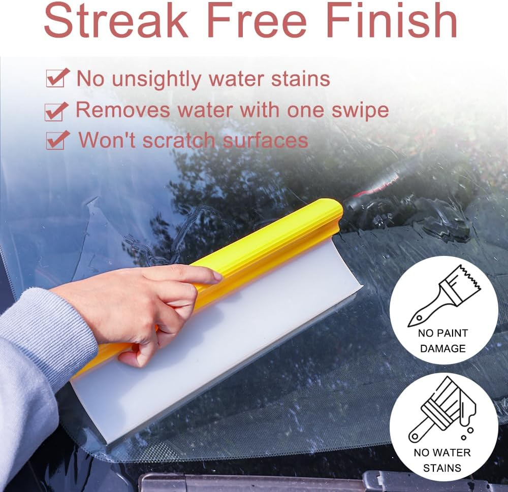 12-Inch Silicone Car Squeegee - Automotive Water Wiper for Drying, Flexible T-Bar Water Blade for Windshield, Glass, Window, Mirror, Bathroom image number 3