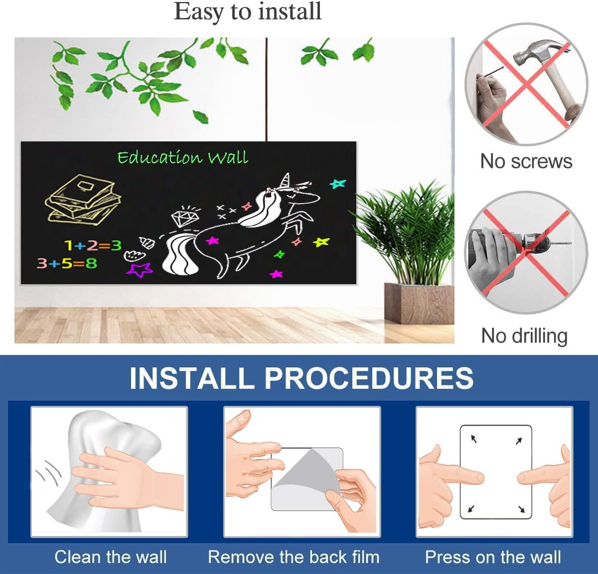 LACQWO Magnetic Chalkboard Contact Paper for Wall 46.3"X18" Self Adhesive Magnetic Wall Board Sticker with 36 Magnet Letters for Kids Black Chalk Board Wallpaper Roll image number 1