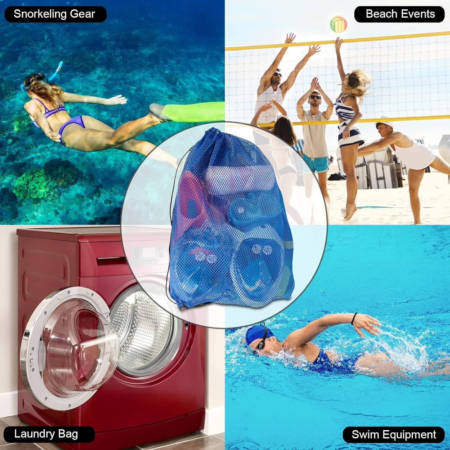 Drawstring Snorkel Equipment Bag, 2Pcs Drawstring Dive Bag Snorkel Dive Backpack, Waterproof Snorkel Gear Bags with Drawstring, Snorkeling Gear Organizer for Scuba Diving image number 4