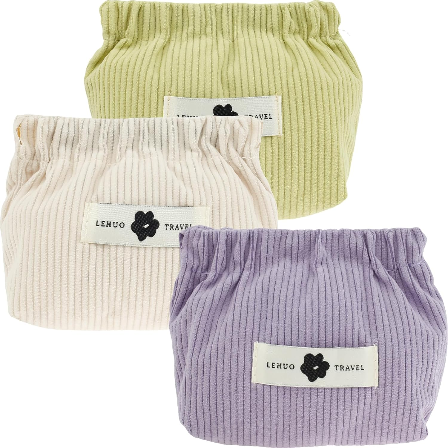 3Pcs Corduroy Elastic Storage Bag, Corduroy Elastic Hair Tie Organizer, Portable Lipstick Storage Bag, Small Cosmetics Organizer Pouches, Travel Makeup Bag Hair Accessory Organizer for Women Girls (B)