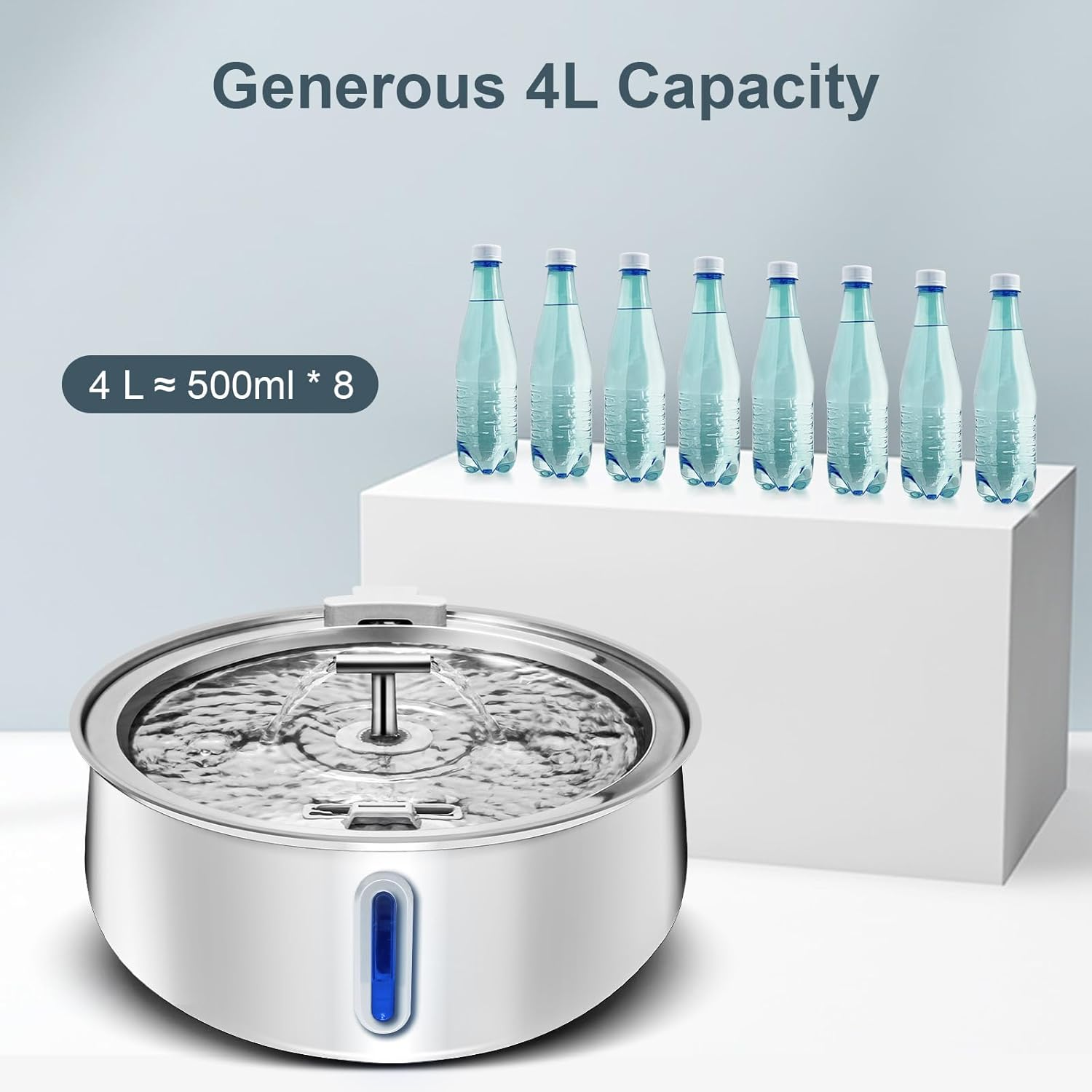 Vekonn Cat Water Fountain Stainless Steel, 1.05Gal/135Oz Pet Water Fountain with Water Level Indicator and 2-Way Spout, Cat Fountain with Quiet Pump and 3 Filters Ideal for Cats and Dogs image number 5