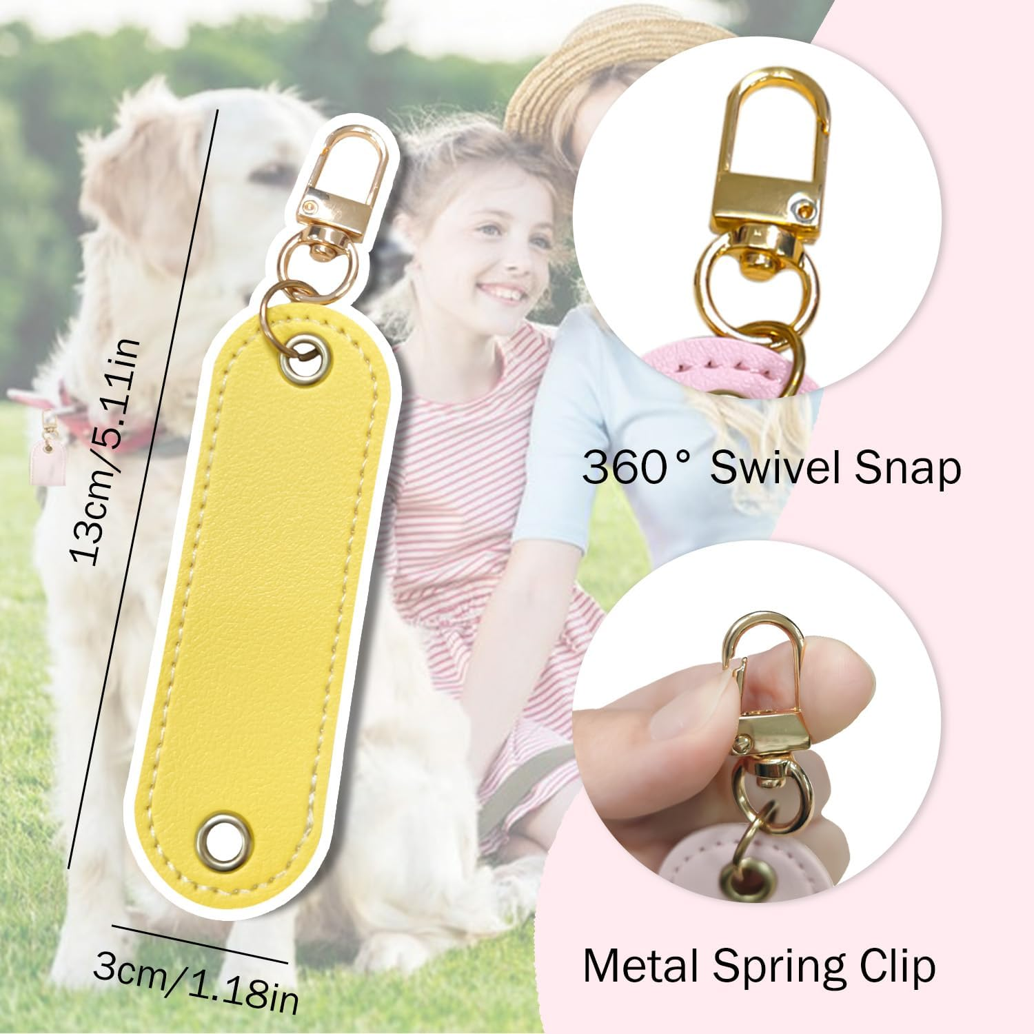 TORMEN Personalized Leather Keychain, Pet ID Tag Keychain, DIY PU Leather Nameplate for Dogs & Cats, Anti-Lost Pet Tag, Suitable for Bags & Zippers,Key Ring Accessories (Macaron Yellow) image number 4