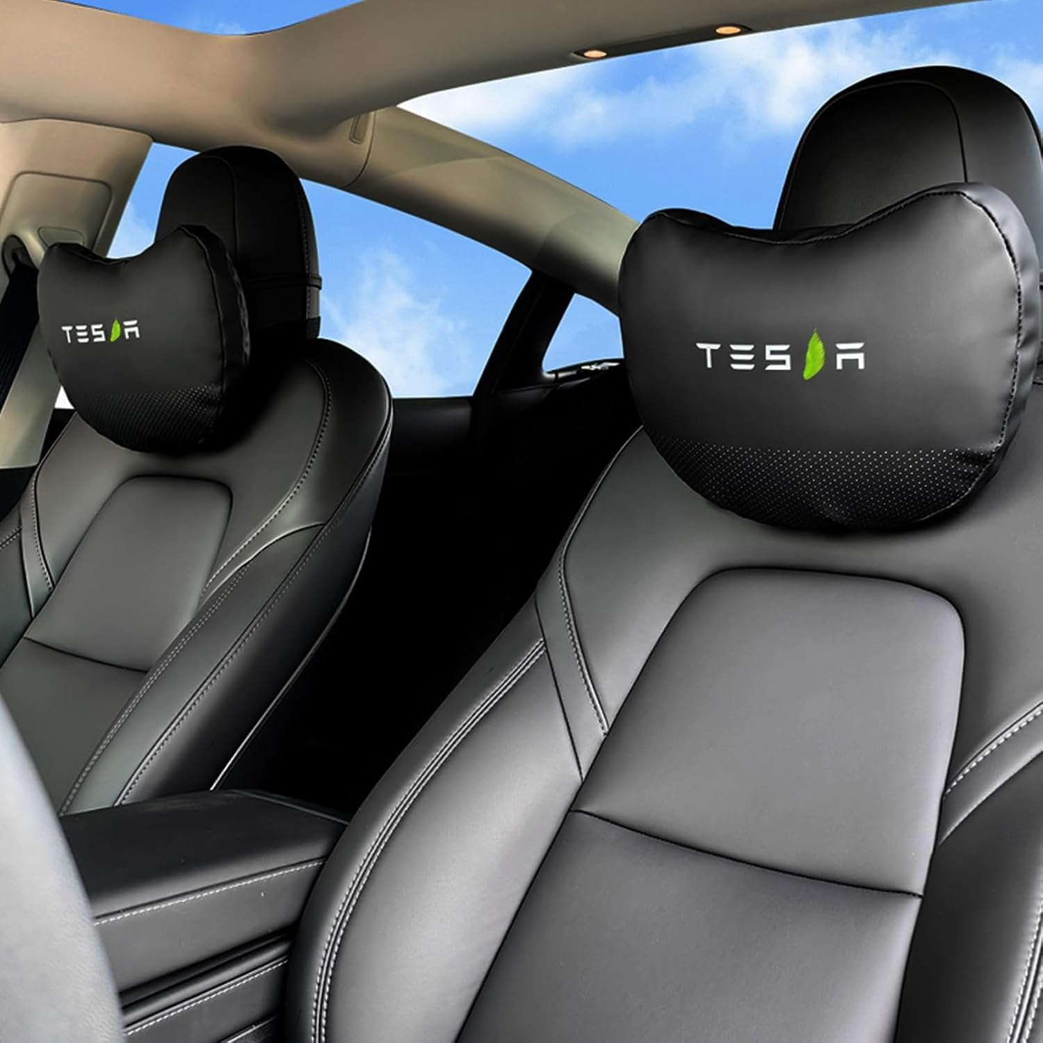 Car Neck Pillow for Tesla Model 3 Model Y Model S Model X Cybertruck and Most Cars, 2 Packs Memory Foam Neck Support Headrest for Tesla, Adjustable Car Seat Head Rest Pillow (Black)