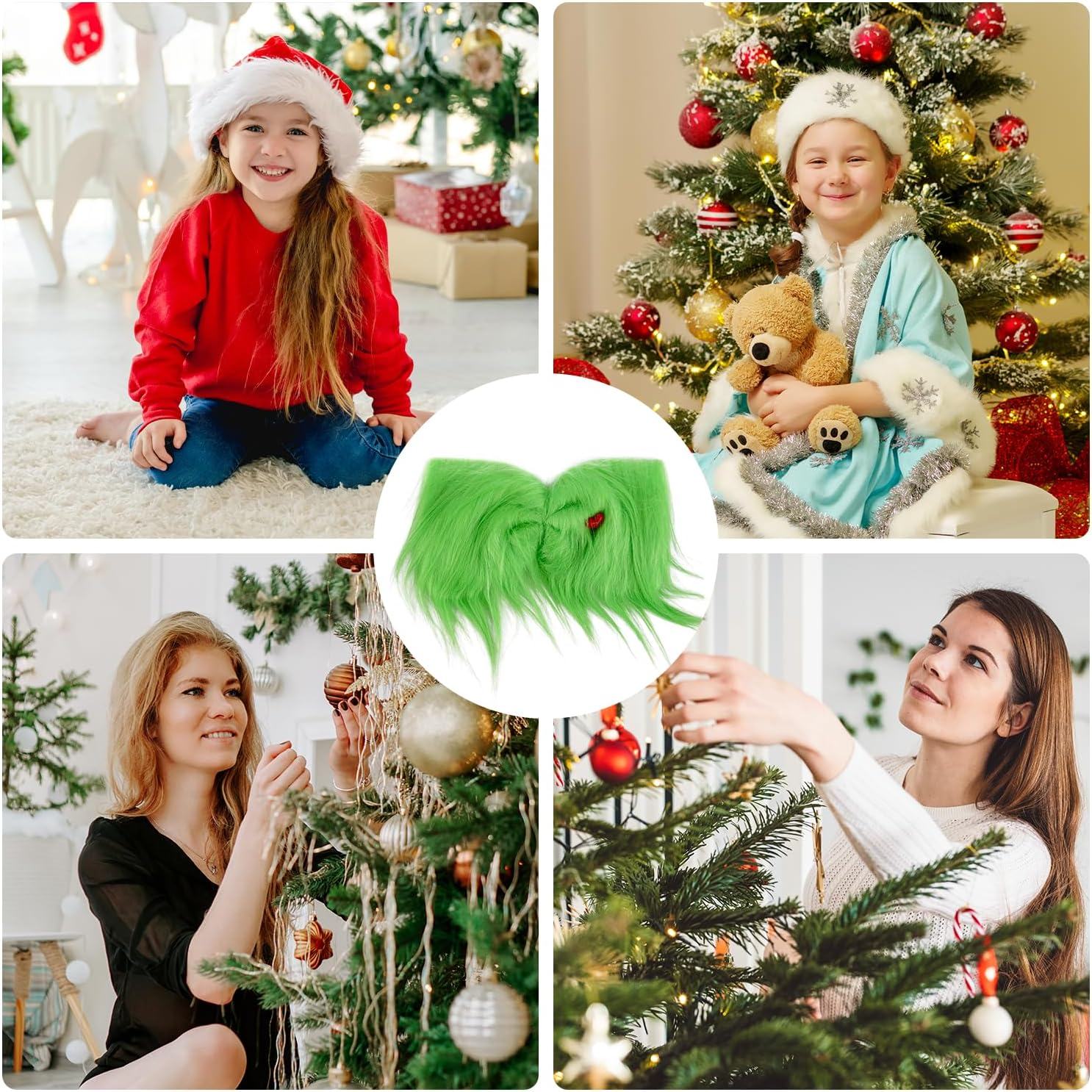 Large Green Furry Hair Bow, Green Headband Christmas Hair Clips Xmas Tree Decorations Fur Bowknot Christmas Hair Plush Pin Accessories for Women Girls Baby Costume Accessories Holiday Party image number 1