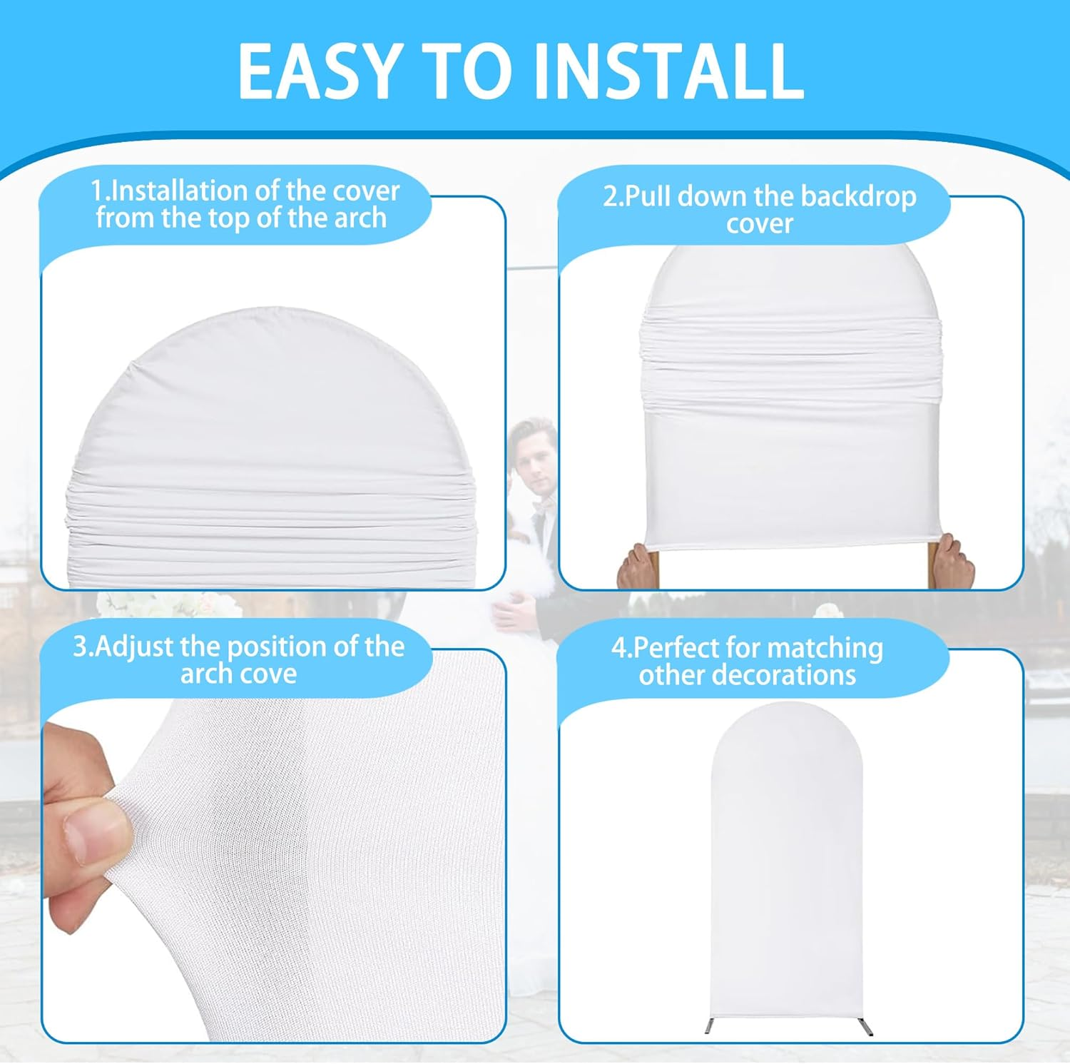 MEKOTRIN 3Pcs Arch Cover High Elasticity Thicken Polyurethane Fiber Milk Silk Fade Proof for Wedding Parties (White) image number 1