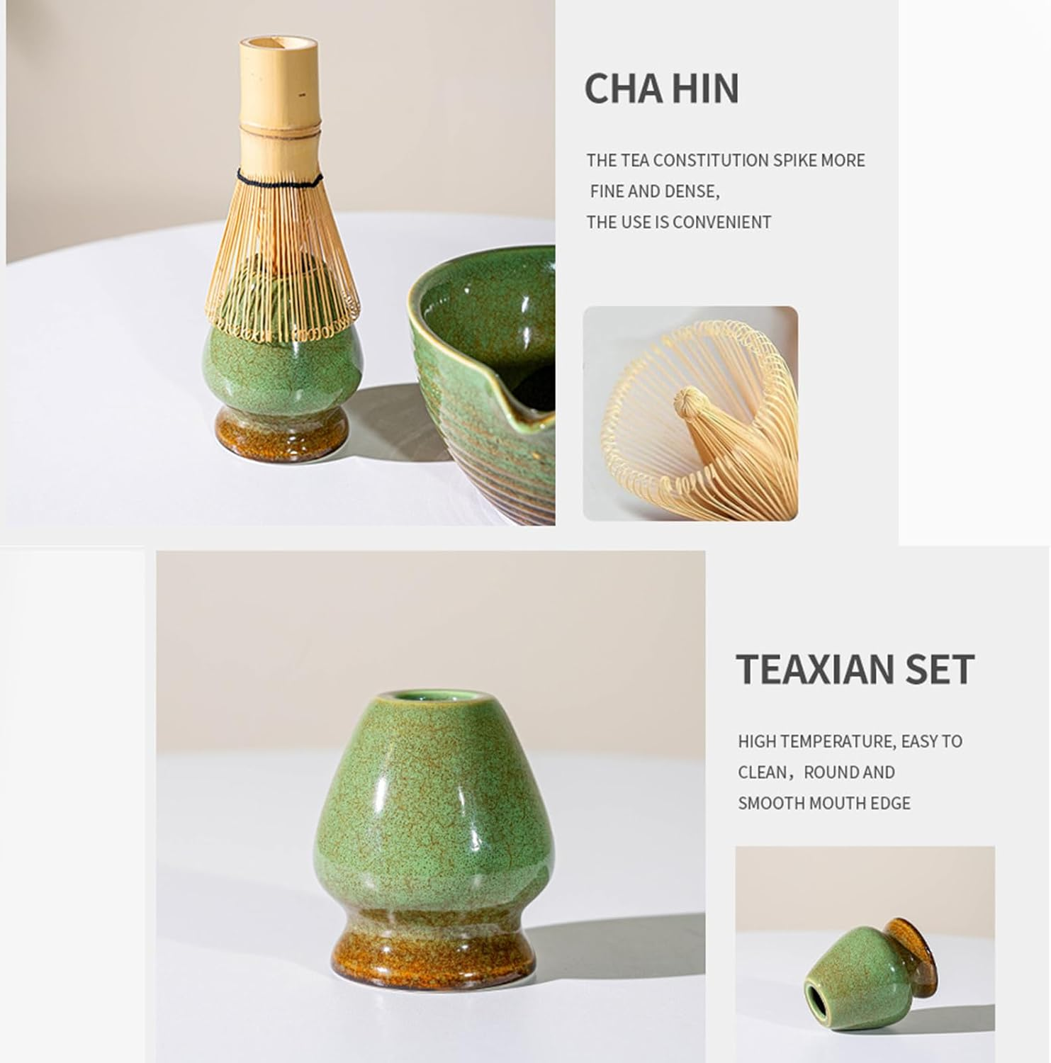 Matcha Set, Japanese Tea Set Includes Matcha Bowl with Spout, Matcha Whisk Holder, Bamboo Matcha Whisk and Sifter Scoop, 17 Oz Mottled Tea Green Glaze Ceramic Matcha Kit for Tea Lovers image number 5