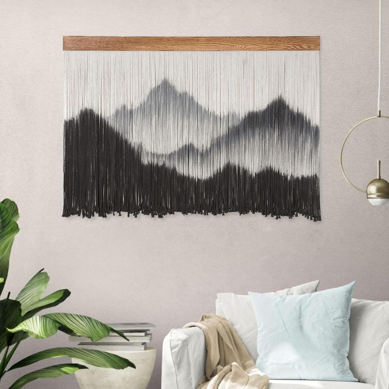 BECHAEO Boho Macrame Wall Hanging Decor Large Tie Dye Mountain Landscape Art Aesthetic Tapestry for Bedroom Living Dining Room image number 5