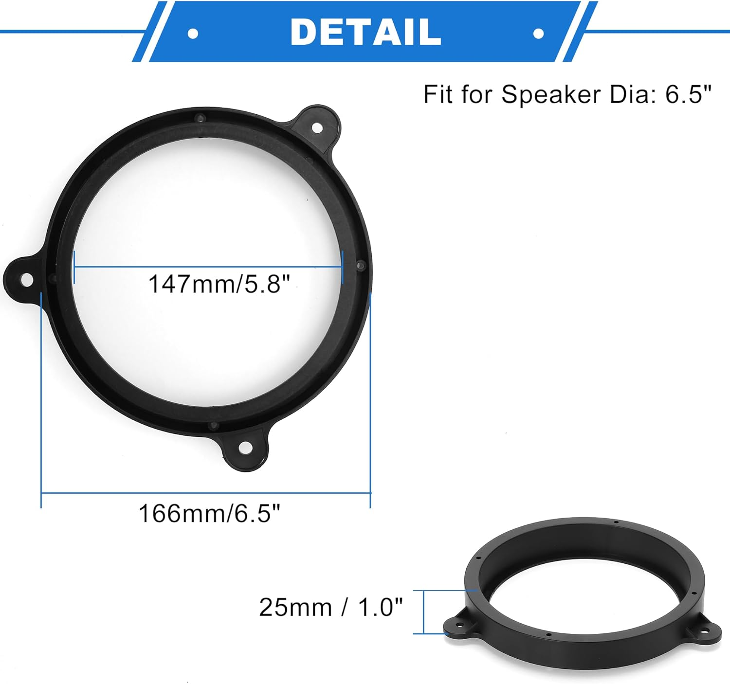 X AUTOHAUX 2 Pcs Speaker Spacer Ring Tweeter Speaker Spacer Adapter for Subaru Forester 2008-2018 Waterproof for 6.5'' ABS Black Front image number 2
