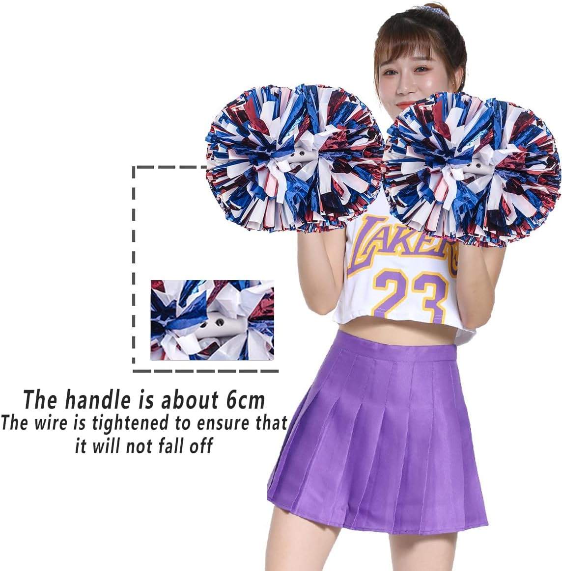 AIMALL 4 PCS Professional Cheerleading Pom Poms,4-Inch Handheld Flower Ball for Children and Adults, Competition Performance Cheer Accessories, Red, White, and Blue image number 4