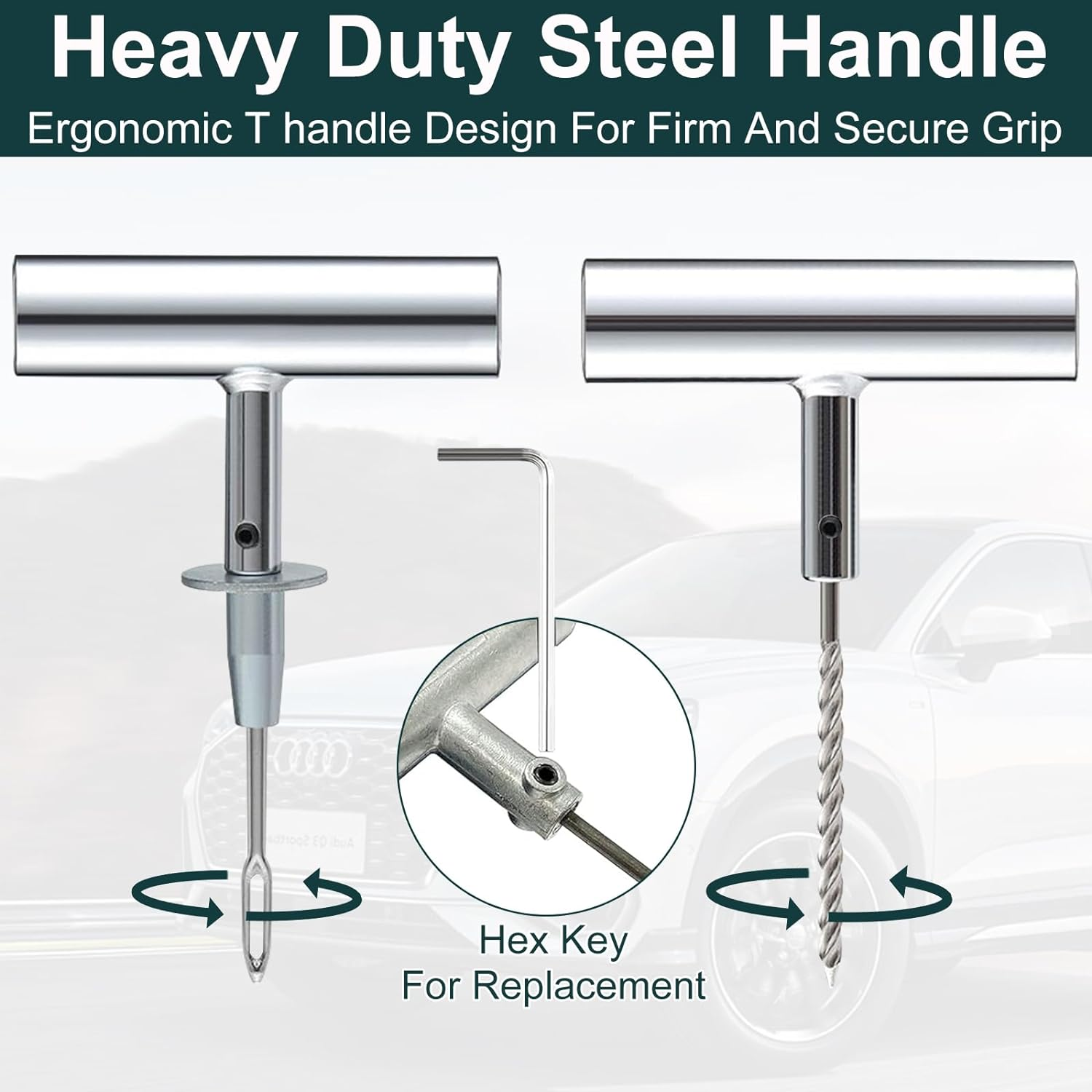 Universal Tire Repair Kit, 37PCS Tire Repair Tools, Heavy Duty Car Emergency Tool Kit for Flat Tire Puncture Repair, Tire Plug Kit Fit for Car, Motorcycle, Jeep, RV, ATV, SUV, Truck, Lawn Mower, Etc.