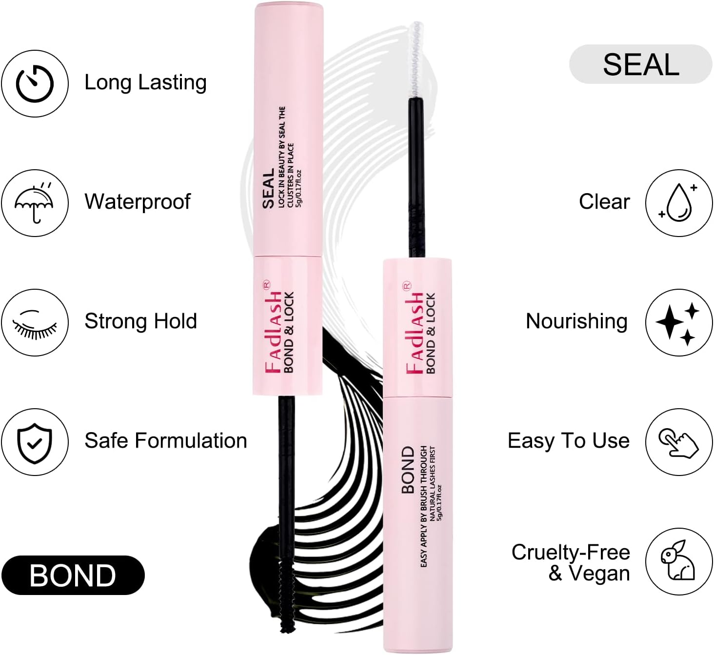 FADLASH Lash Bond and Seal Cluster Lashes Glue DIY Lash Extension Kit Lash Clusters Glue Individual Lashes Strong Hold 48-72 Hours Latex Free DIY Eyelash Extension Kit Suitable for Sensitive Eyes