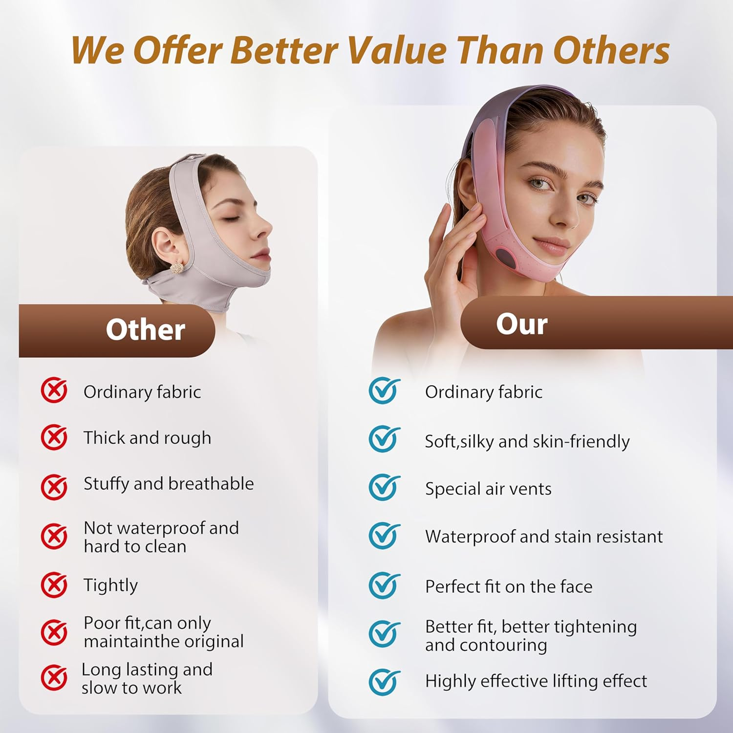 Chin Strap for V-Shape Face, Reusable Graphene Silicone Face Lifting Mask for Jawline Tightening & Double Chin Reduction, Adjustable, Breathable Reusable Jawline Shaper for Women (Pink) image number 1