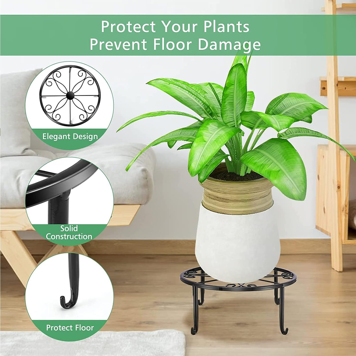 5 Pack Metal Plant Stands for Indoor Outdoor Plants, Heavy Duty Flower Pot Stands, Black Rustproof Iron Planter Holder, round Garden Container Plant Rack, Potted Plant Shelf for Garden Home Corner image number 2
