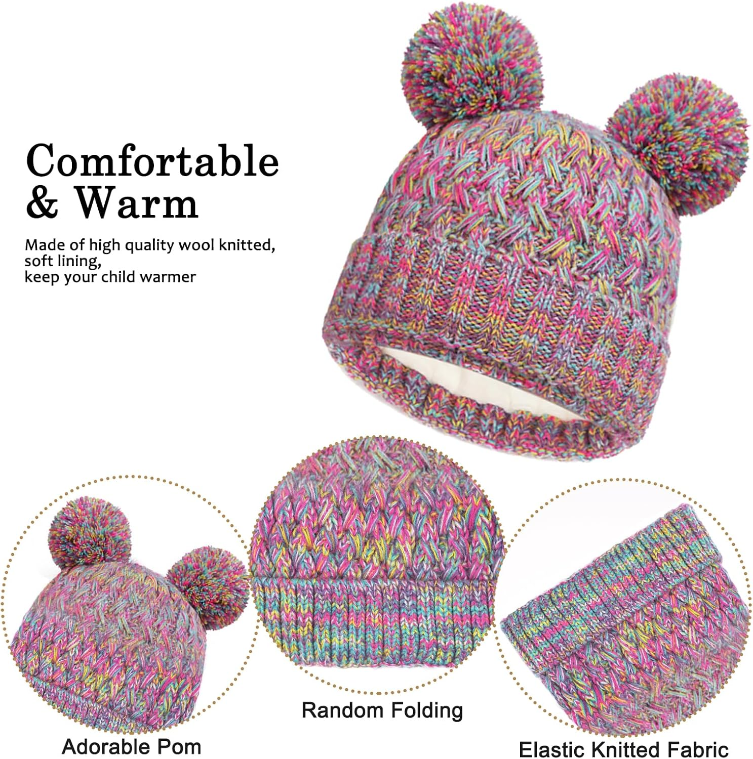 Kids Winter Beanie Hat Scarf and Touchscreen Gloves Set,Fleece Lining Beanie Hat Knit Gloves Neck Warmer for Children 2-8 image number 6