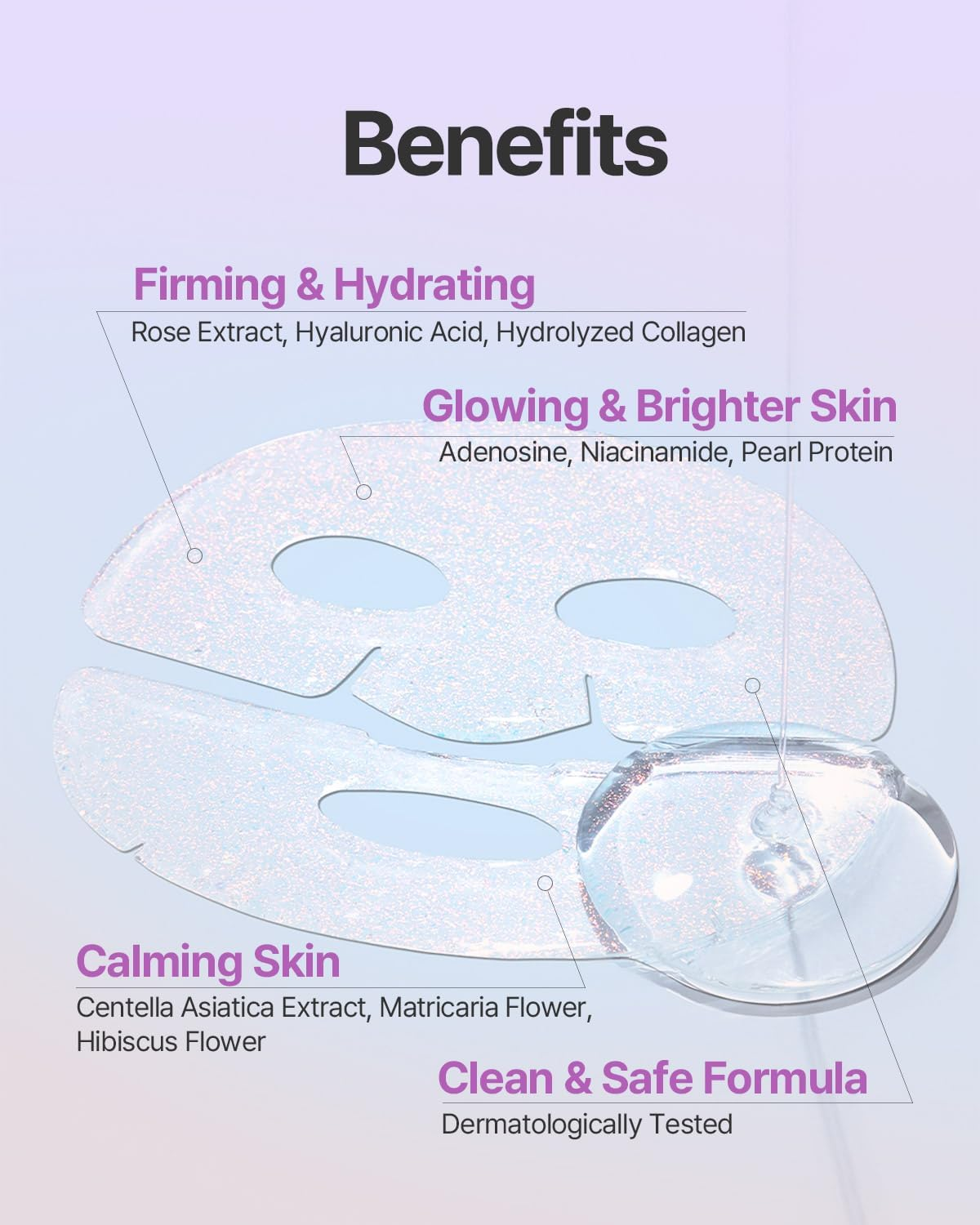 Petitfee Aura Quartz Hydrogel Face Mask Crystal Rose 30G*5Ea - Rose Facial Mask for Radiant Skin with Pearl Protein, Collagen, Hyaluronic Acid image number 3