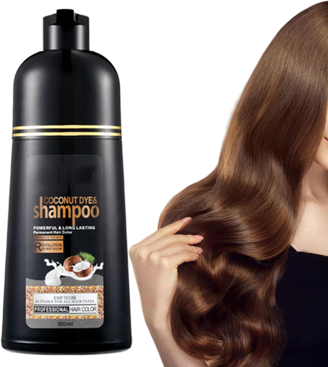 Instant Black Hair Dye Shampoo,Plant Natural Coconuts Oil Organic Hair Dye 100 Black Coverage Quick Coloring Long Lasting Color Shampoo Unisex 500Ml