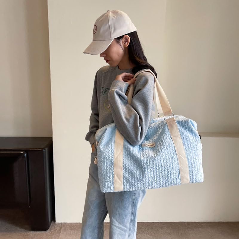 Travel Duffle Bag,Weekender Bags for Women Men,Overnight Carry on Tote Bags,Large Sports Gym Bags Portable Double Layer Wet Pocket Traveling Duffel Tote Bag, Blue, Large - Blue image number 4