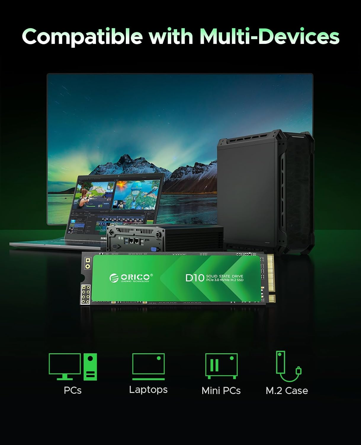 ORICO 2TB M.2 Nvme SSD, Pcie Gen3X4 2280 SSD - up to 2400Mb/S, Internal Solid State Drive with QLC NAND Flash, Compatible with Raspberry Pi 5 Desktop Laptop - D10 (2TB) image number 4