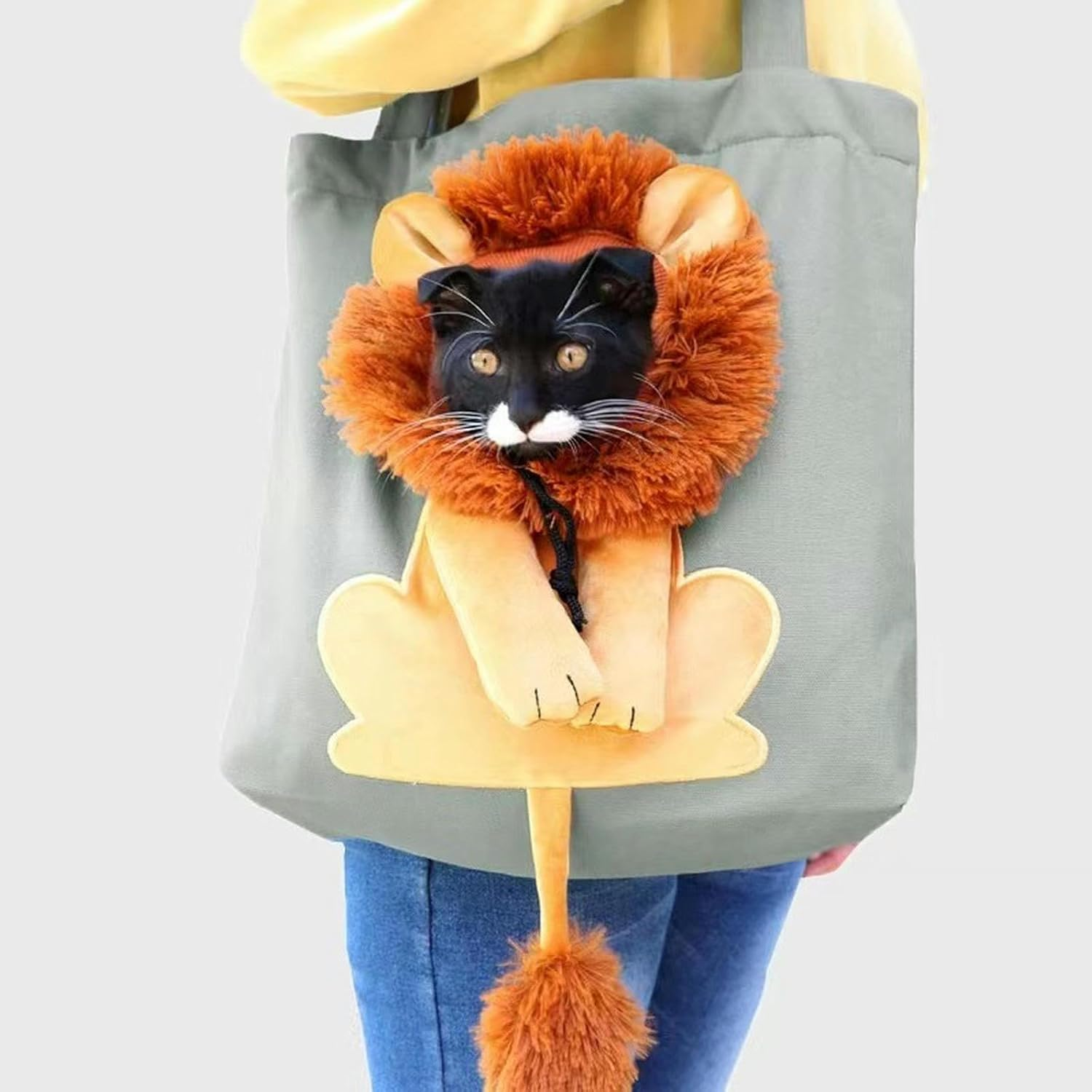 Cats Go Out to Pack Small Lions, Exposed Animals, Portable Canvas, Breathable Small Dog Pet Backpack-Milk White Background+Lion-Large (Within 12 Kg) image number 2