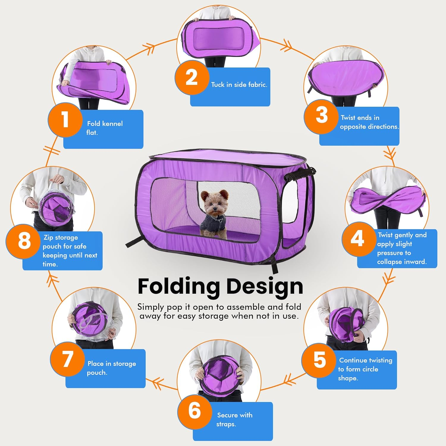 Beatrice Home Fashions Portable, Collapsible, Pop up Travel Pet Kennel, 32.5" L X 19" W X 18" H, Purple image number 1