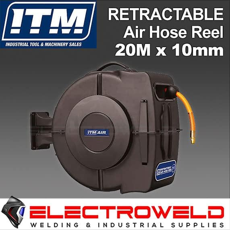 ITM Anti-Kink 20M Retractable Air Hose, Auto Track and Lock, Reel Wall Mounted Compressor Polymer BSP, TM300-020