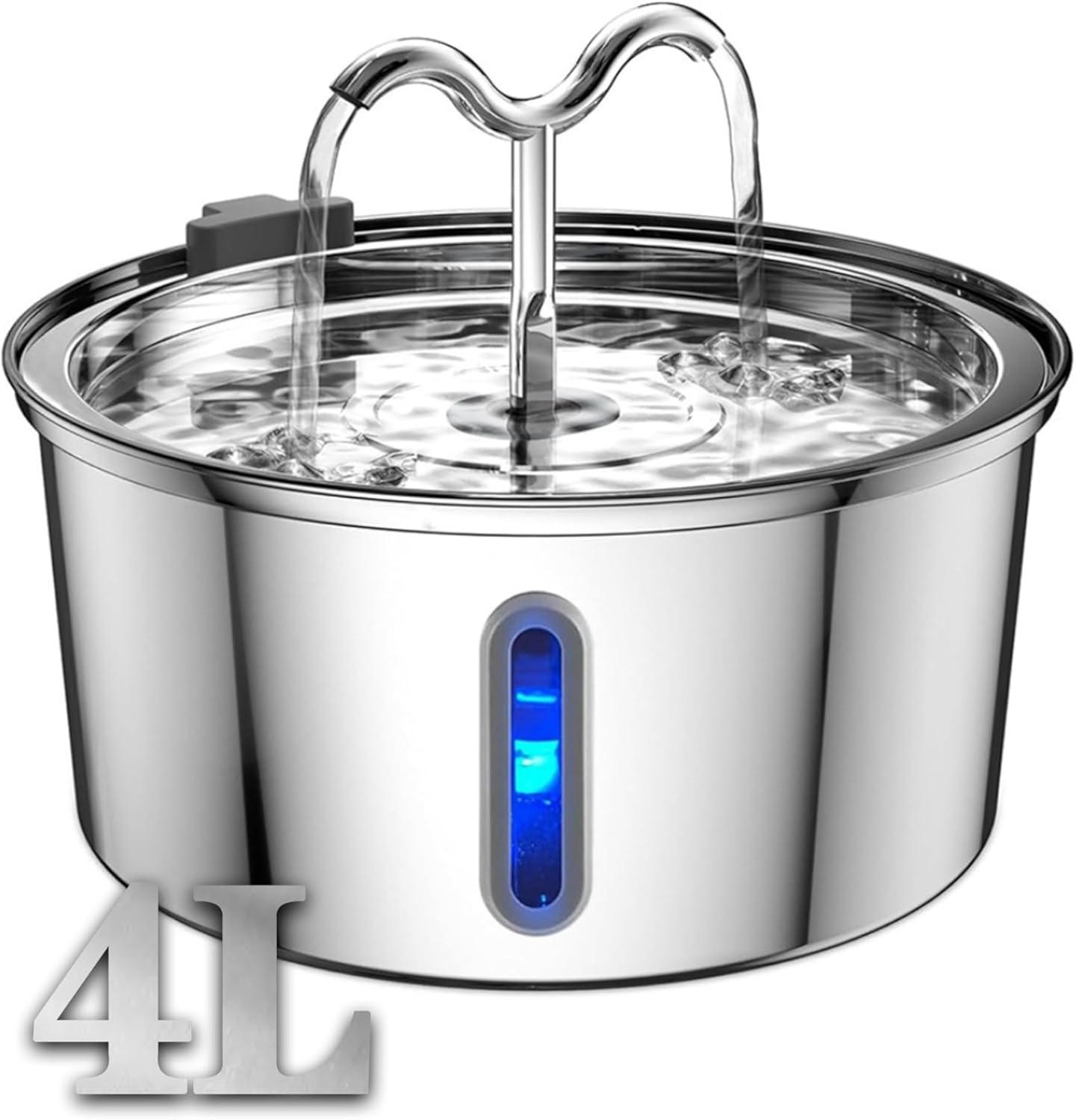 CLAMORA 4L Automatic Stainless Steel Cat Water Fountain with LED Water Level Window | Ultra-Quiet Pump, 304 Food-Grade, Dual Flow Modes | Dog & Cat Dispenser for Multiple Pets image number 2