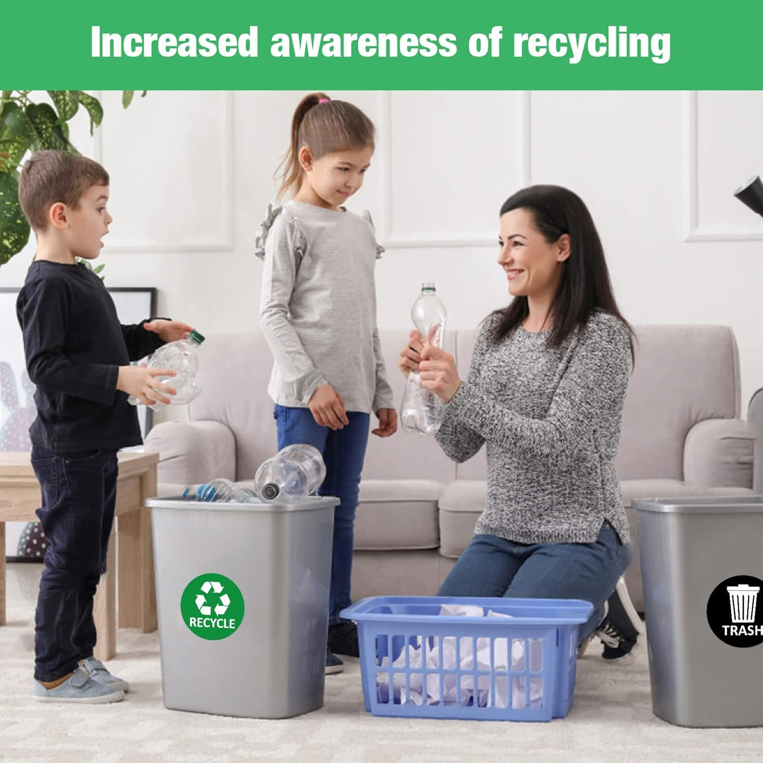 Sukh 8 Pack Recycle Sticker for Trash Can - Large Sign Garbage Recycling Sticker Reuse Recycle Vinyl Perfect for Kitchen Necessity Home Essentials,Home, Office,Work,Commercial Event,Apartment,Hotel, Gym, Room,Bars,Recycling Stickers for Trash Can