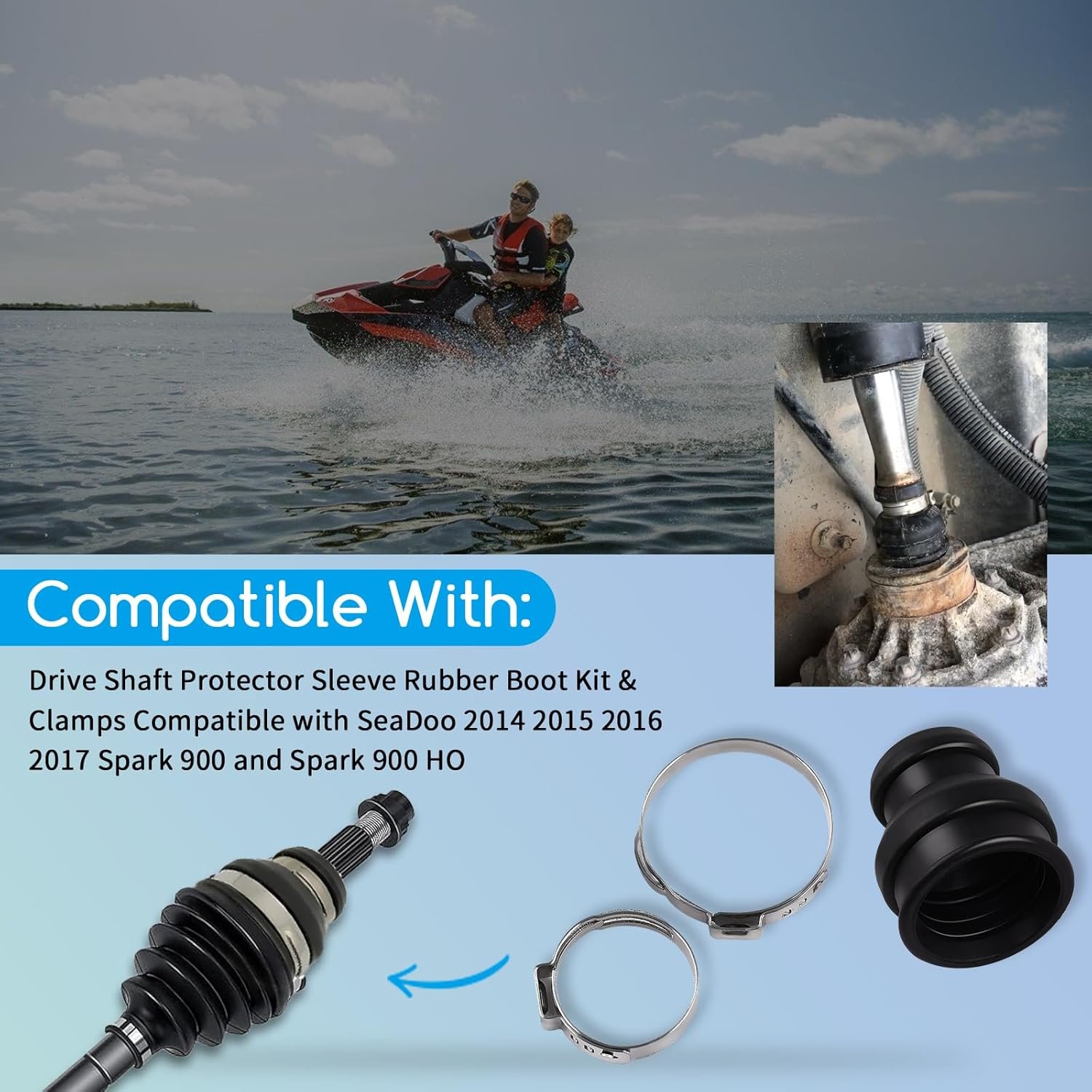 295501148 Drive Shaft Protector Sleeve Rubber Boot Kit & Clamps Compatible with Seadoo 2014 2015 2016 2017 Spark 900 and Spark 900 HO, Replace# 271001762 271001922 image number 4