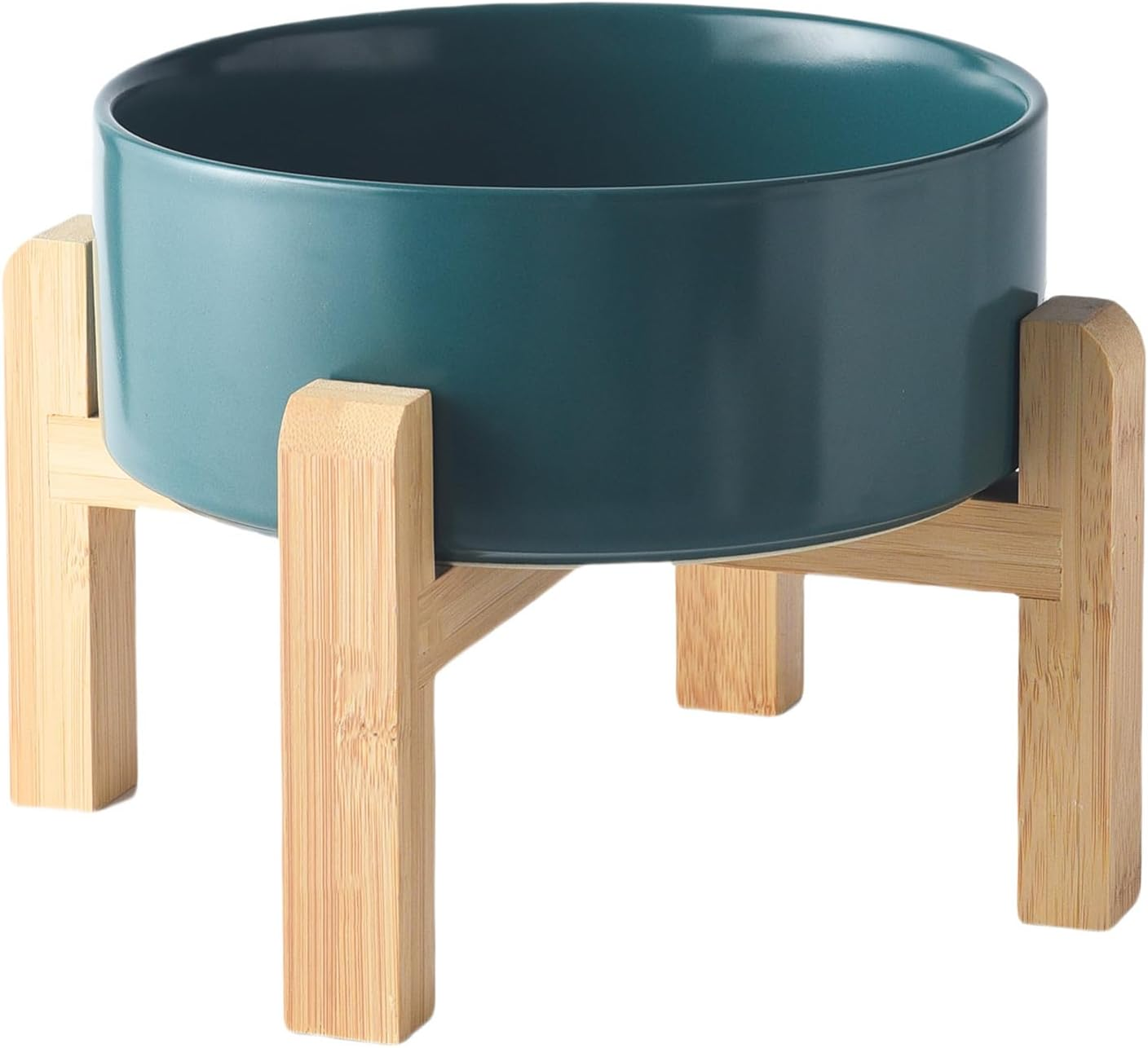 6'' Ceramic Raised Dog Bowl - 30Oz Dog Food & Water Bowl with Elevated Non-Slip Bamboo Stand, Dishwasher & Microwave Safe, anti Vomiting Heavy Duty Pet Bowl for Small and Medium Dogs, Pink