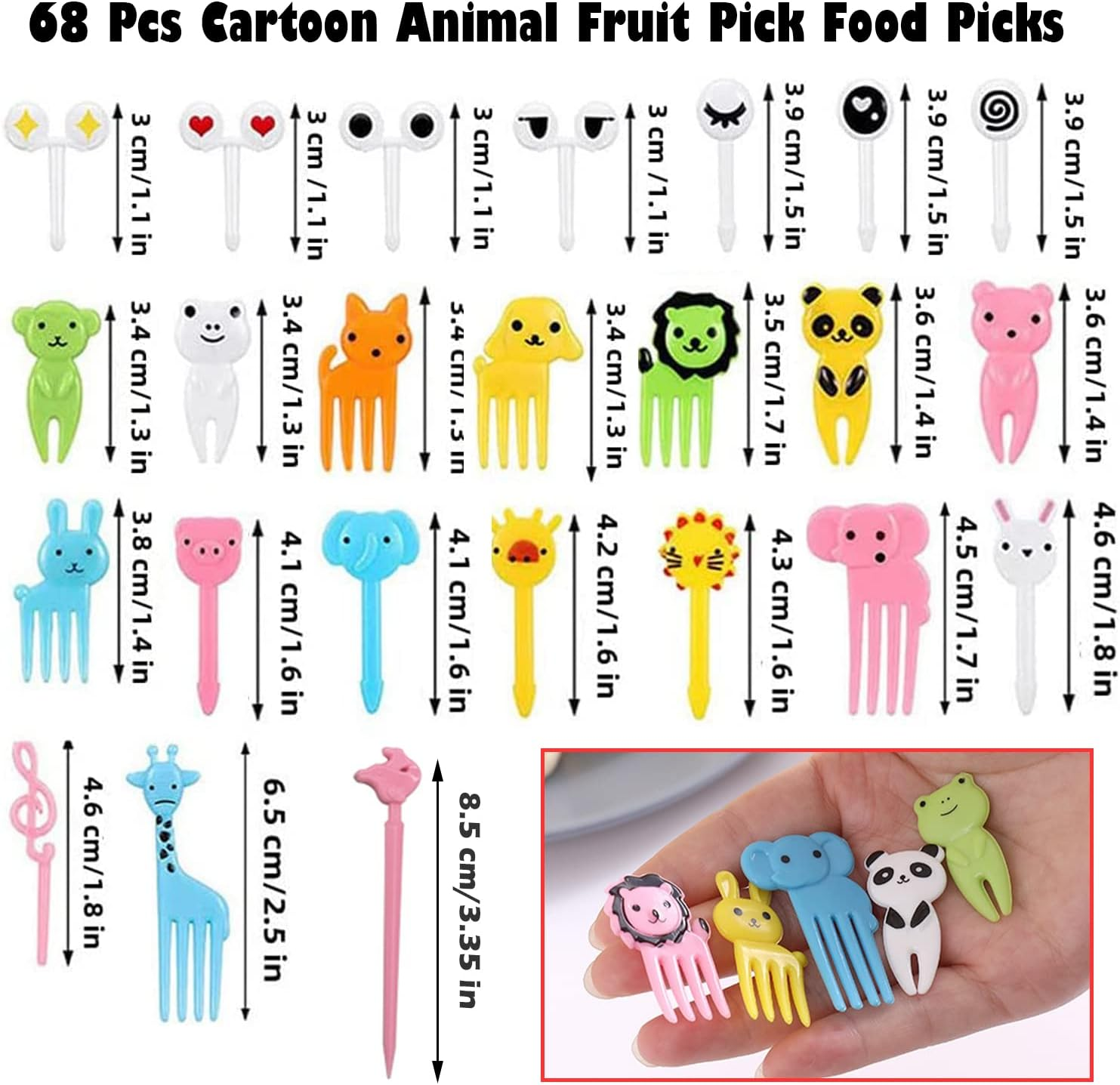 Mini Cartoon Fruit Forks, 68 Pcs Cartoon Animal Fruit Pick Food Picks, Little Fruit Food Picks, Lunch Bento Box Picks Cartoon Toothpick Mini Cupcake Fork Picks Cake Picks Food Toothpick image number 6