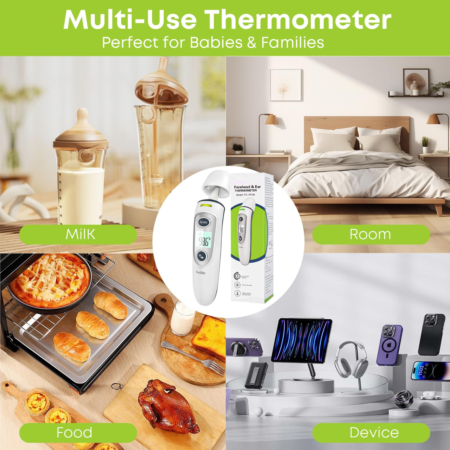 Medical Digital Thermometer 3-In-1 &ndash; Forehead, Ear & Object Thermometer | 35 Memory Function | Fast & Accurate IR Sensors | Fever Alarm | for Babies, Adults & Objects, Beverages | Batteries Included image number 3