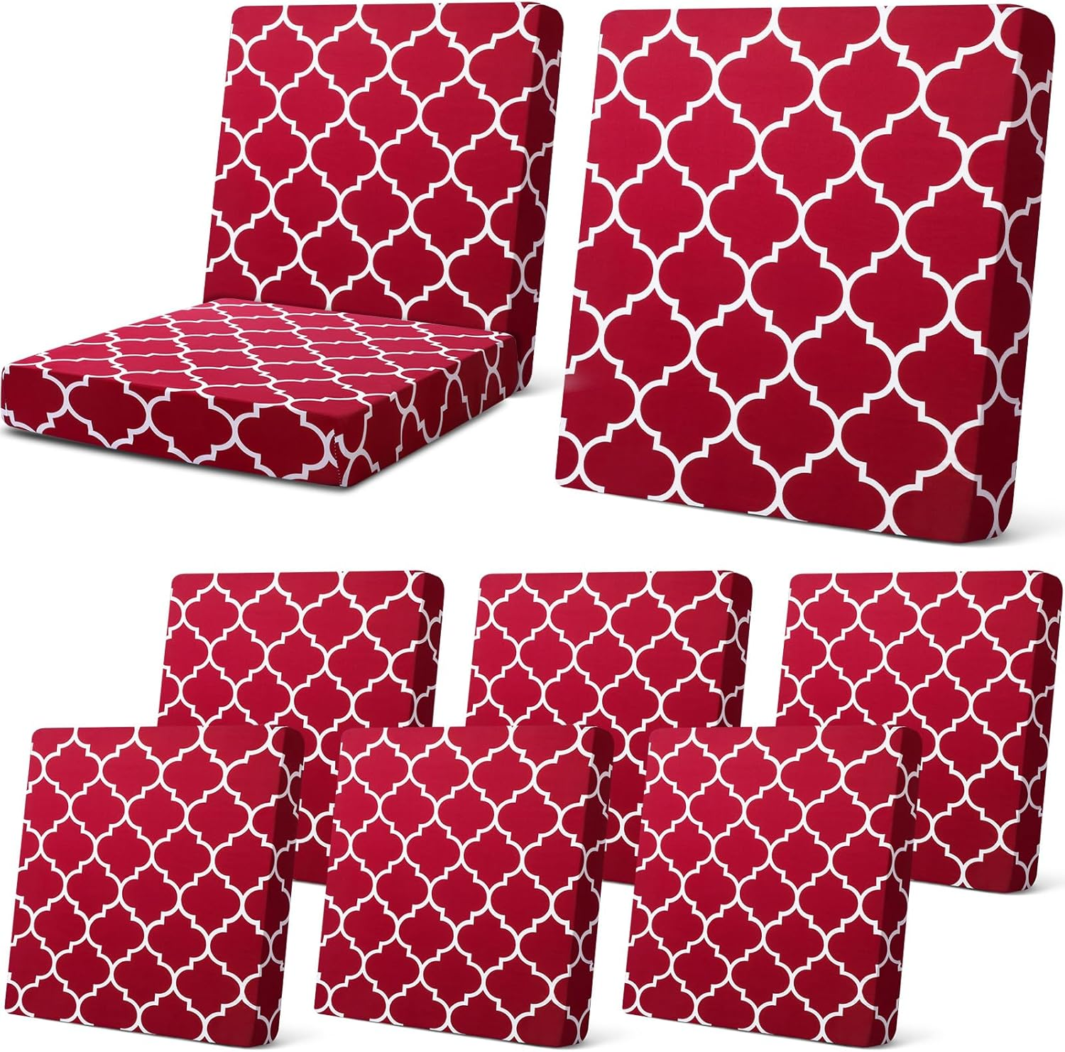 Newwiee 8 Pcs Patio Stretch Sofa Cushion Covers Stripe Outdoor Cushion Covers Replacement Patio Furniture Couch Slipcovers Chair Seat Soft Flexibility Protector(Wine Red) - Dark Green image number 7