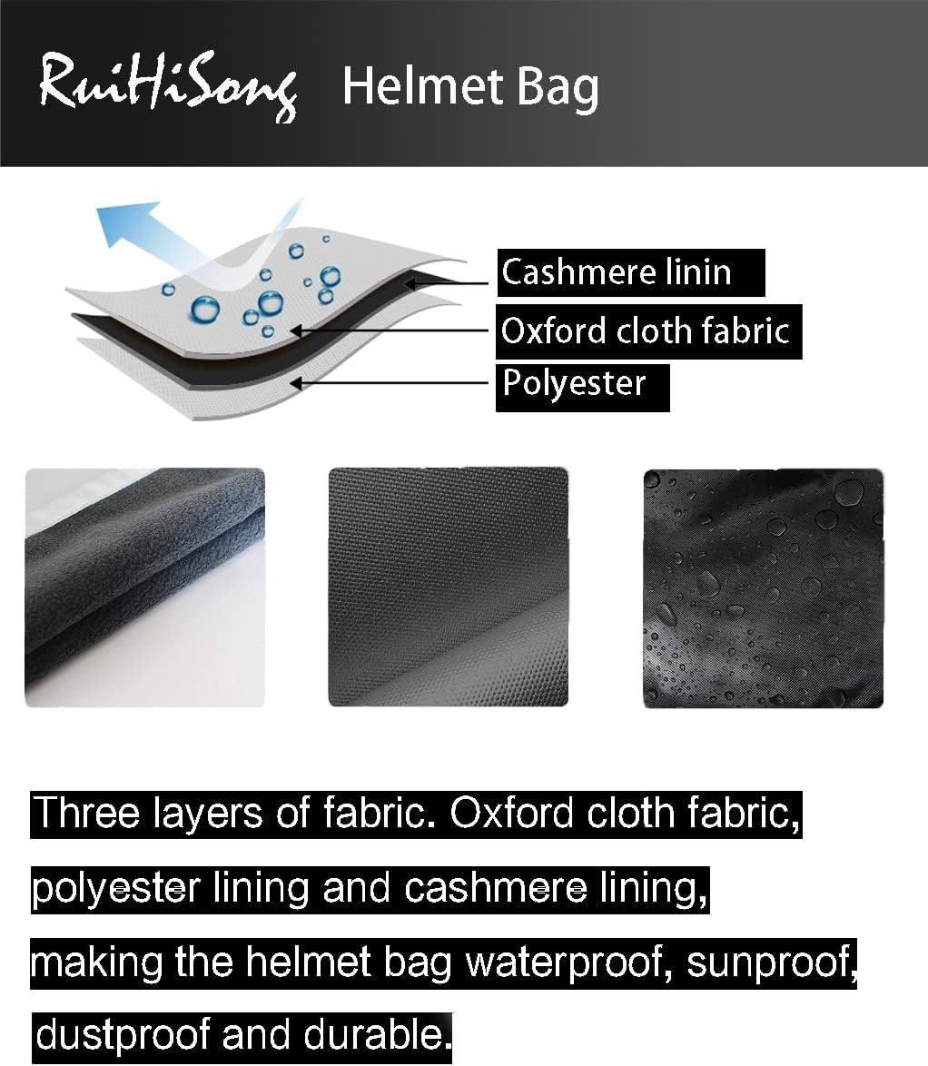 Ruihisong Helmet Bag, Motorcycle Helmet Bag, Black, 16X8X12 Inches, Silver Piping, Two-Way Zipper, Carrying Handle, Cashmere Lining