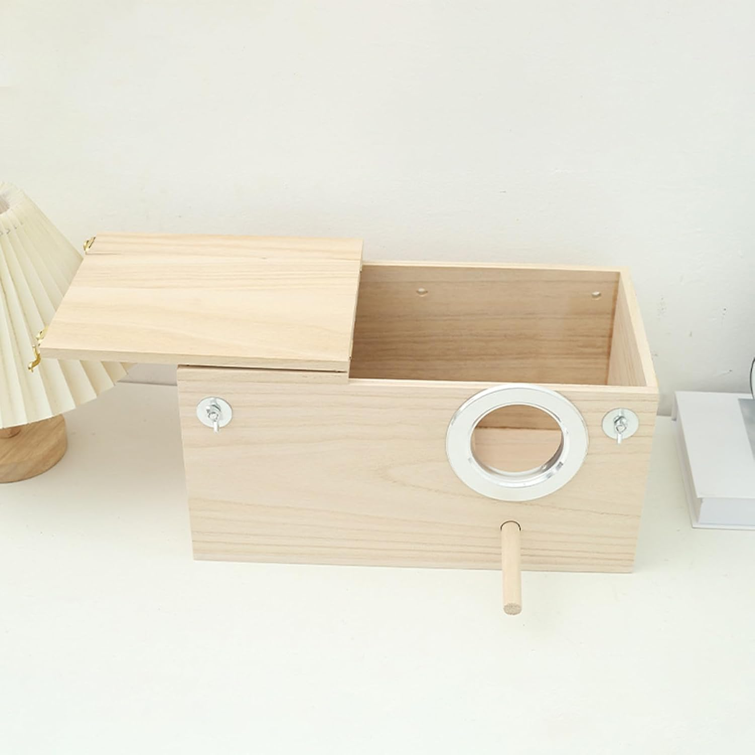 Budgie Nesting Box - Bird Nest Box for Budgie | Wooden Nesting Breeding House | Nesting Boxes for Birds with Perch Stand, Bird Cage Mating Box for Budgie Finch Cockatiel Conure image number 5