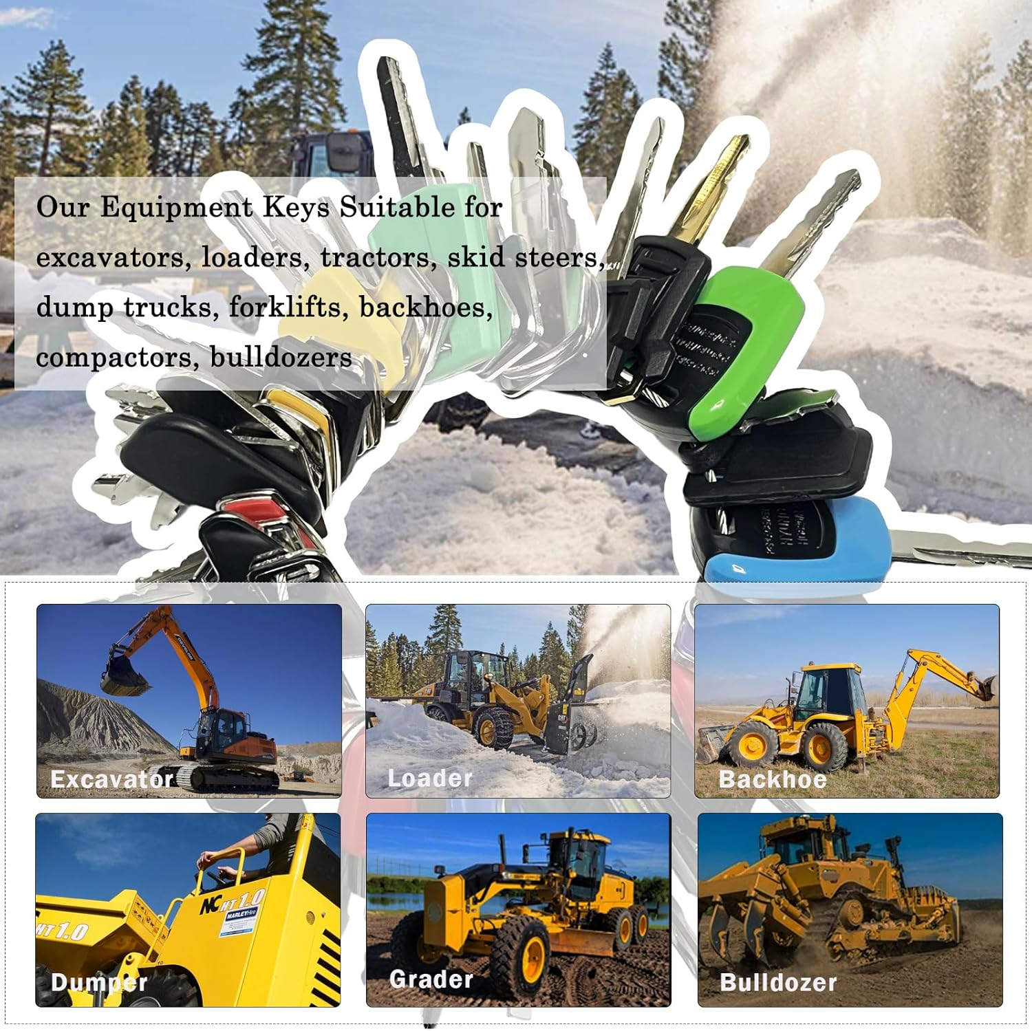 50 Universal Ignition Starter Keys &ndash; Excavator Heavy Machinery Key Set for Cat Caterpillar Case JD JCB Hyster Komatsu Kubota Volvo & More &ndash; Fit Agricultural, Diggers, Forklifts image number 1