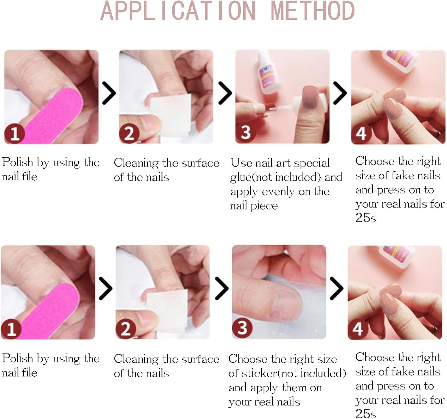 SLSXNL French Tip Press on Nails Almond Pink Stick on Nails Reusable 24Pcs 12 Sizes Fake Nail Art Semi-Transparent image number 2