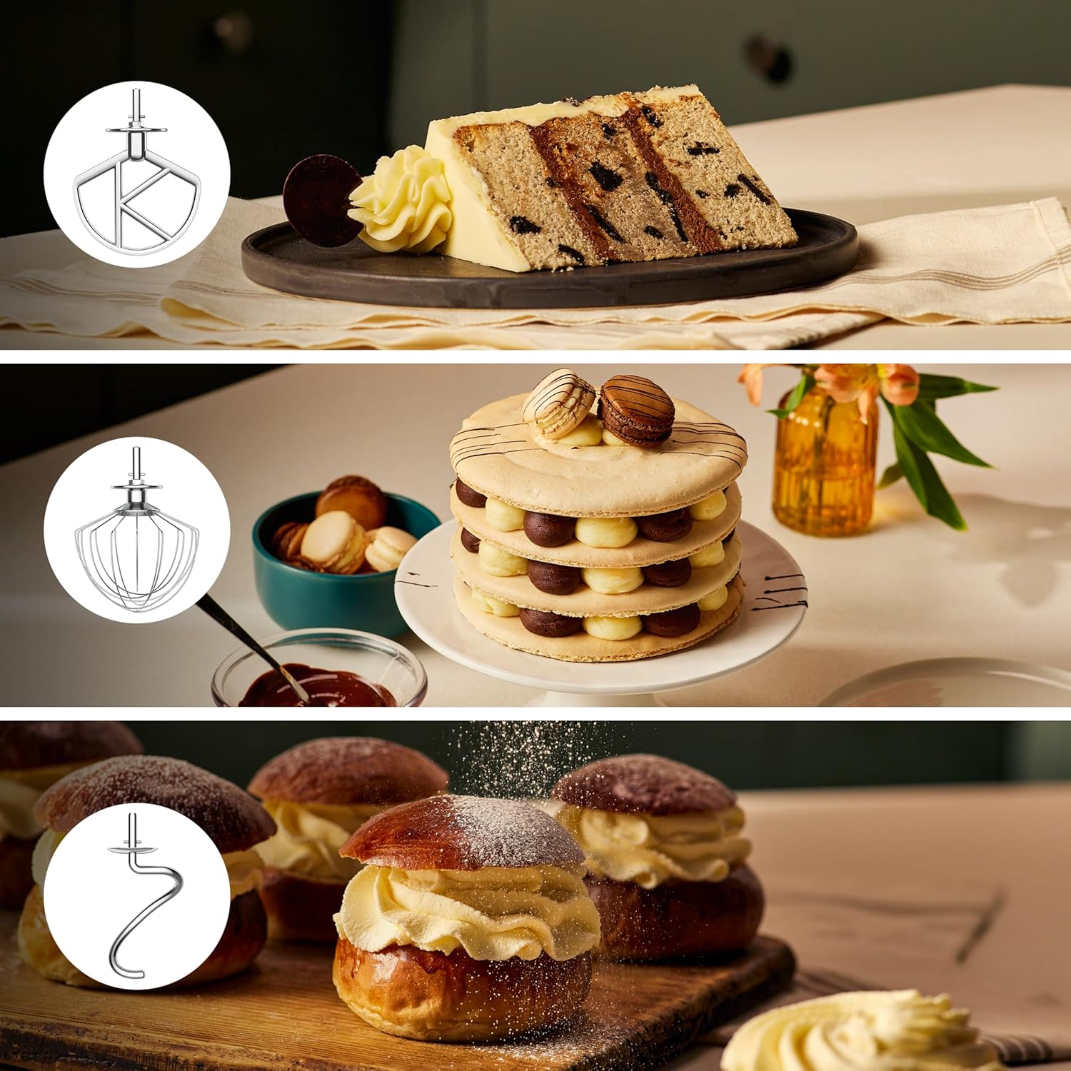 Kenwood Kmix Calm Cream KMX751ACR, Stand Mixer with 5L Stainless Steel Bowl, Safe-Use Safety System, Metal Casing, Incl. 3-Piece Patisserie Set and Splash Guard, 1000W, Cream