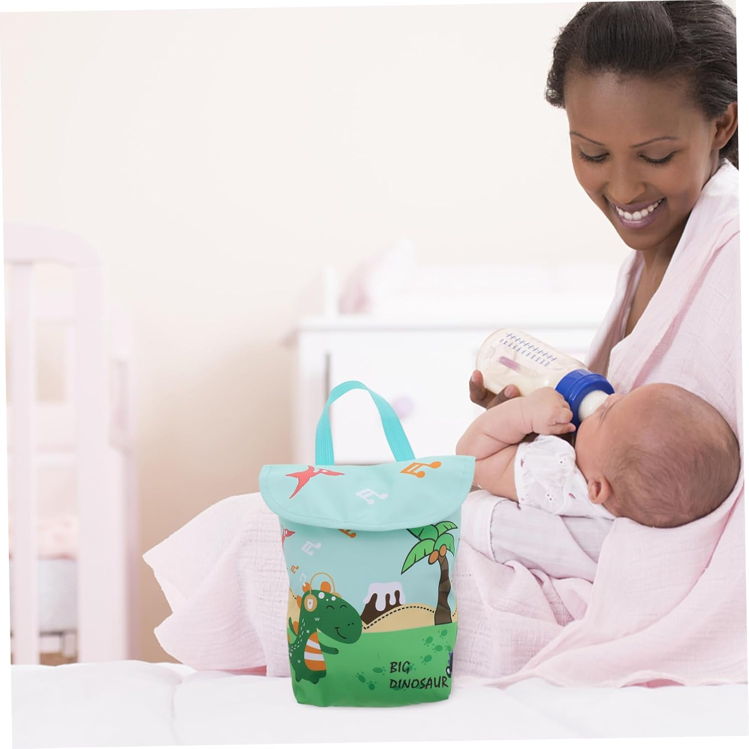 Vaguelly Essential Diaper Bag Organizer for Portable Nursery Storage Pouch Generous Space for Diapers and Essentials Convenient Hanging Design Dinosaur image number 2