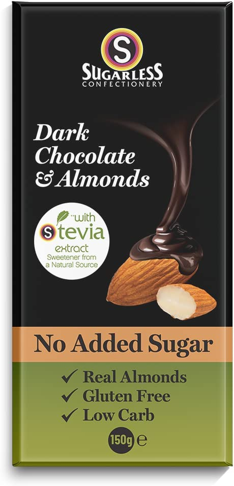 Sugarless Confetionery Dark Chocolate & Almond with Stevia 150G image number 1
