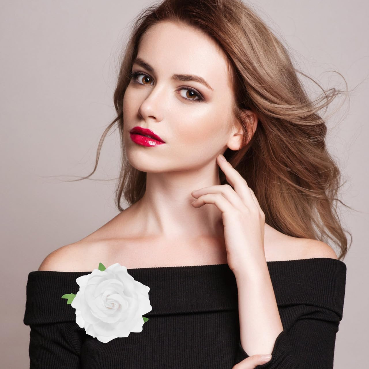 Beavorty 4 Pieces Pink Flower Hair Clips Women Thick Hair Brooch Wedding Flowers Silk Flowers Man Antique White image number 3