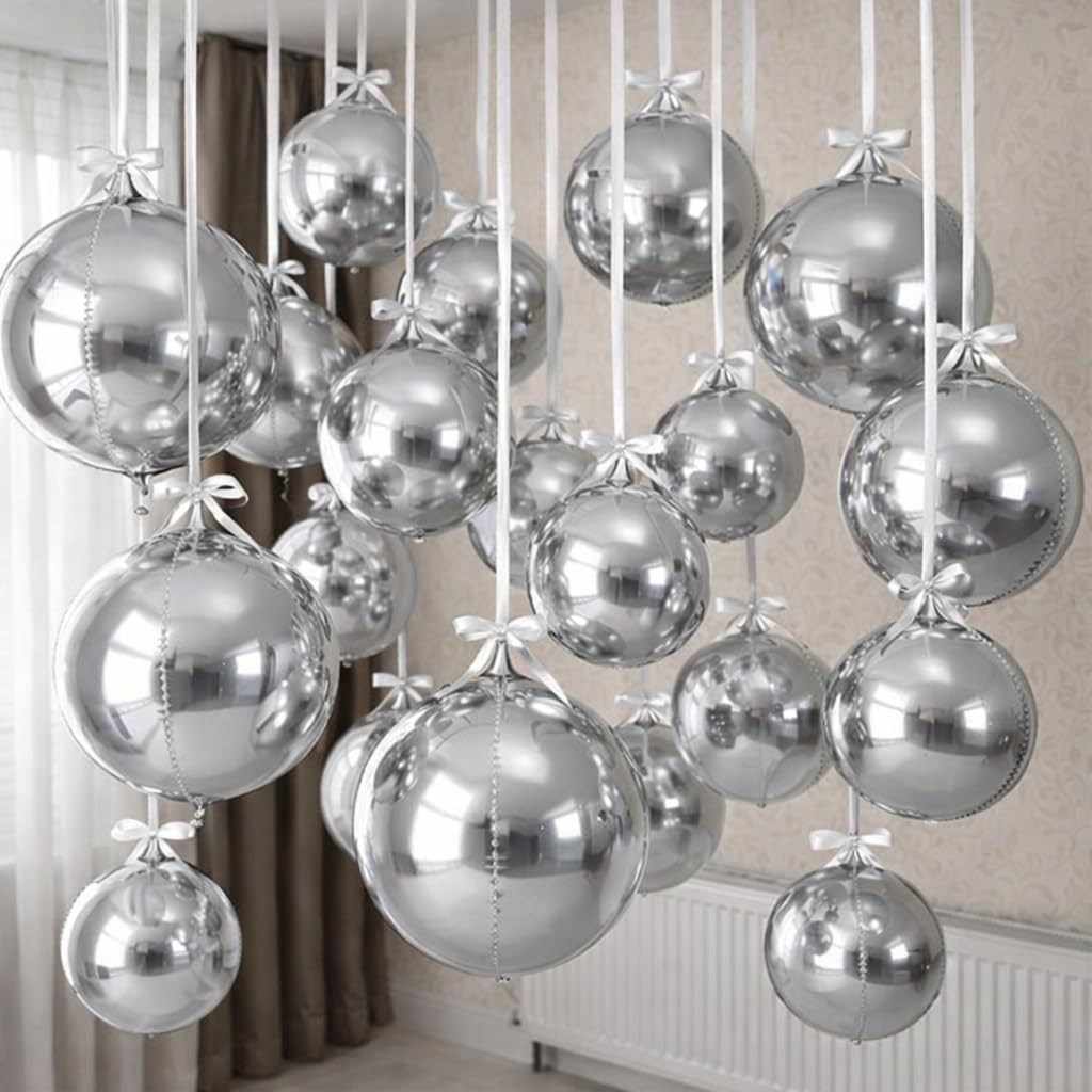 4D Foil Balloons - 22, 15, 10 Inches Silver round Helium Balloons for Baby Shower, Birthday, Party, Decoration, Weddings, Anniversaries image number 2