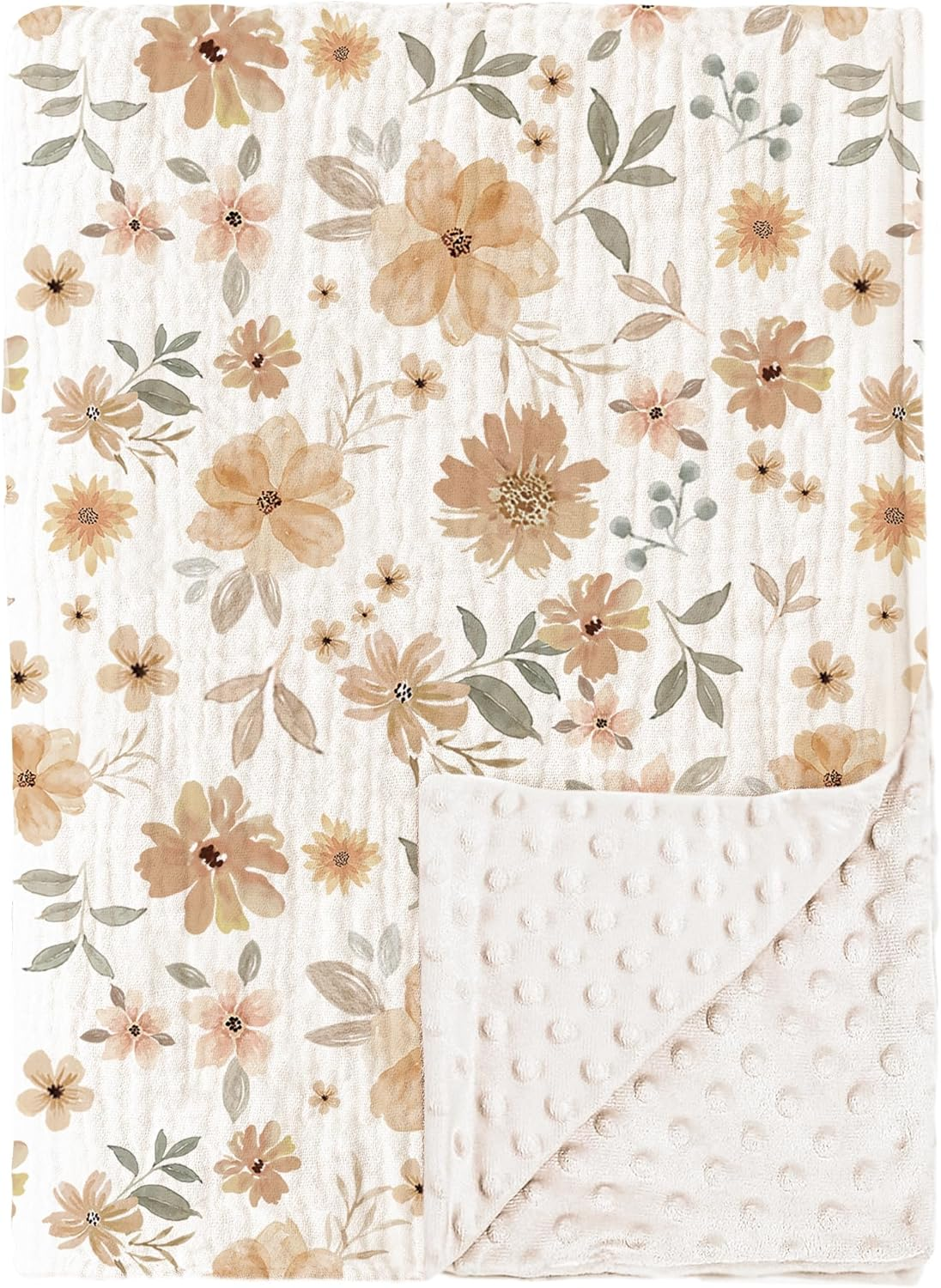 Konssy Baby Blankets for Unisex Boys Girls, Super Soft Nursery Minky Blankets with Muslin Cotton Front and Dotted Fleece Backing, Printed Bed Throws Newborn image number 6