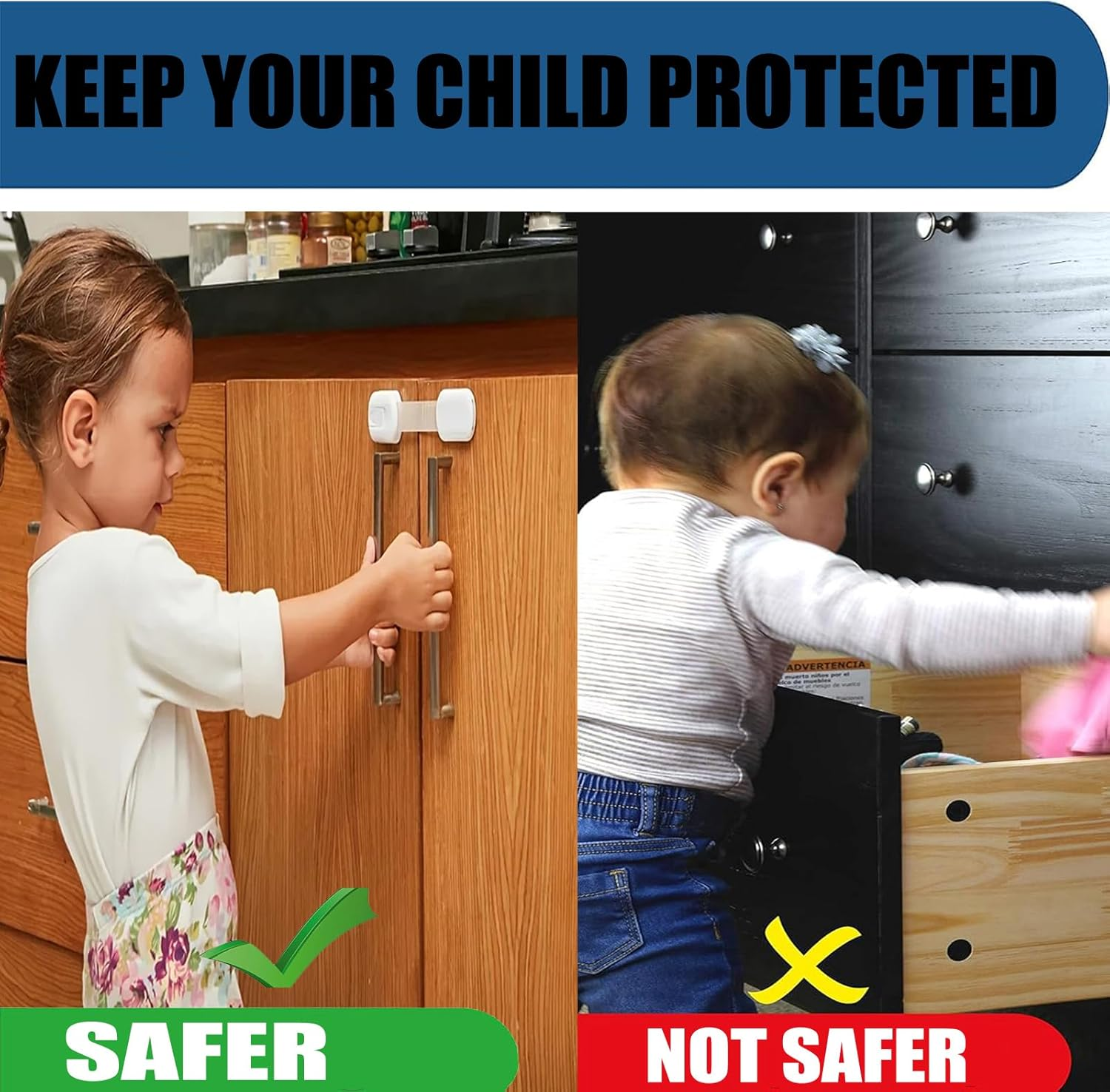 10 Pack Child Safety Locks, Baby Proofing Safety Locks for Cabinets, Drawers, Appliances, Toilet Seat, Fridge, Oven, Dishwasher Doors, Toilet Seat & Lid - No Tools or Drilling Flexible Adjustable Size image number 1