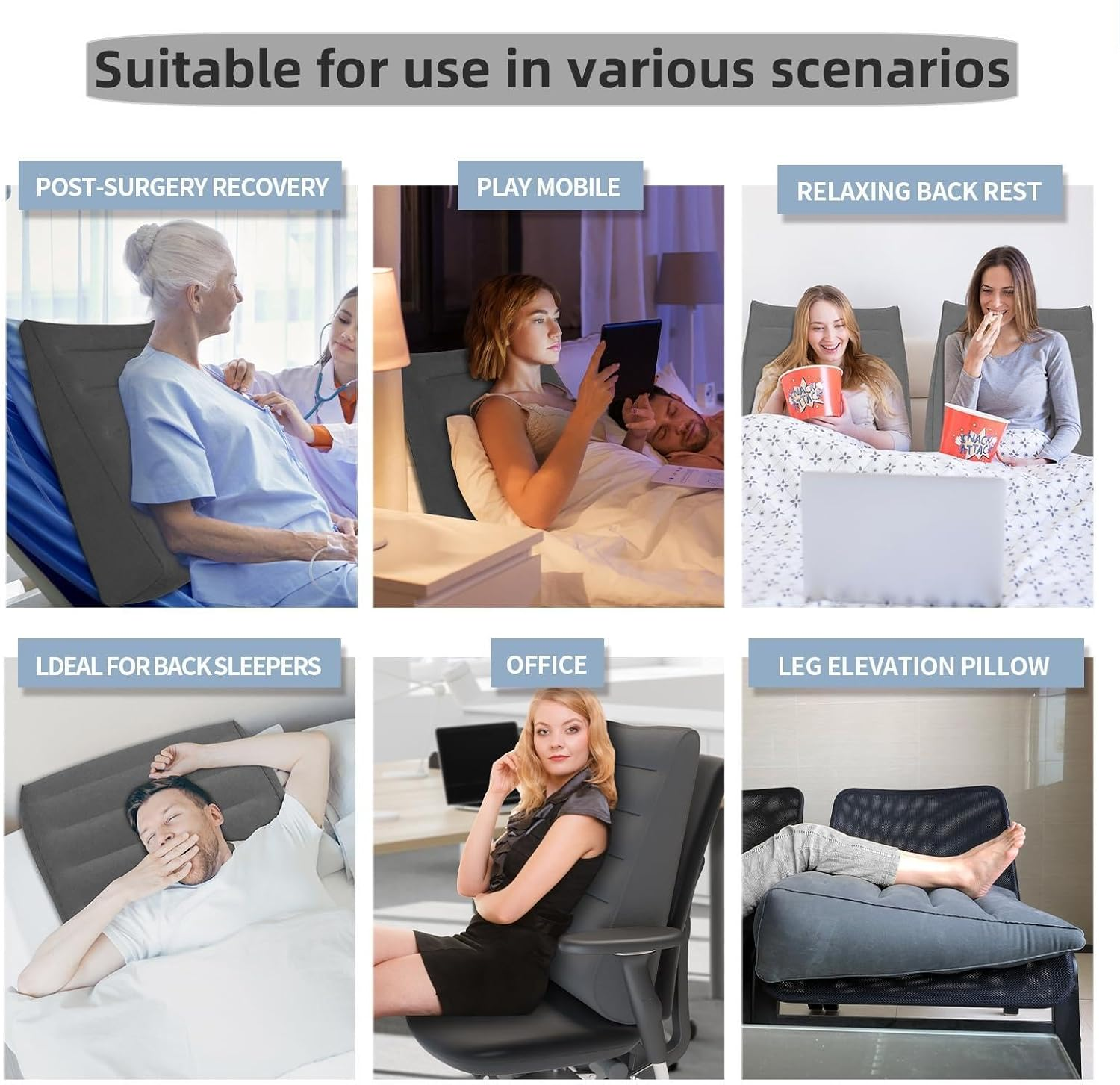 Inflatable Wedge Pillow, Portable Travel Wedge Pillow for Sleeping, Traveling, Reading, Triangle Bed Wedge Pillow, Back, Knee, Leg Support for Side/Stomach Sleepers Acid Reflux, anti Snoring - Dark Grey image number 6