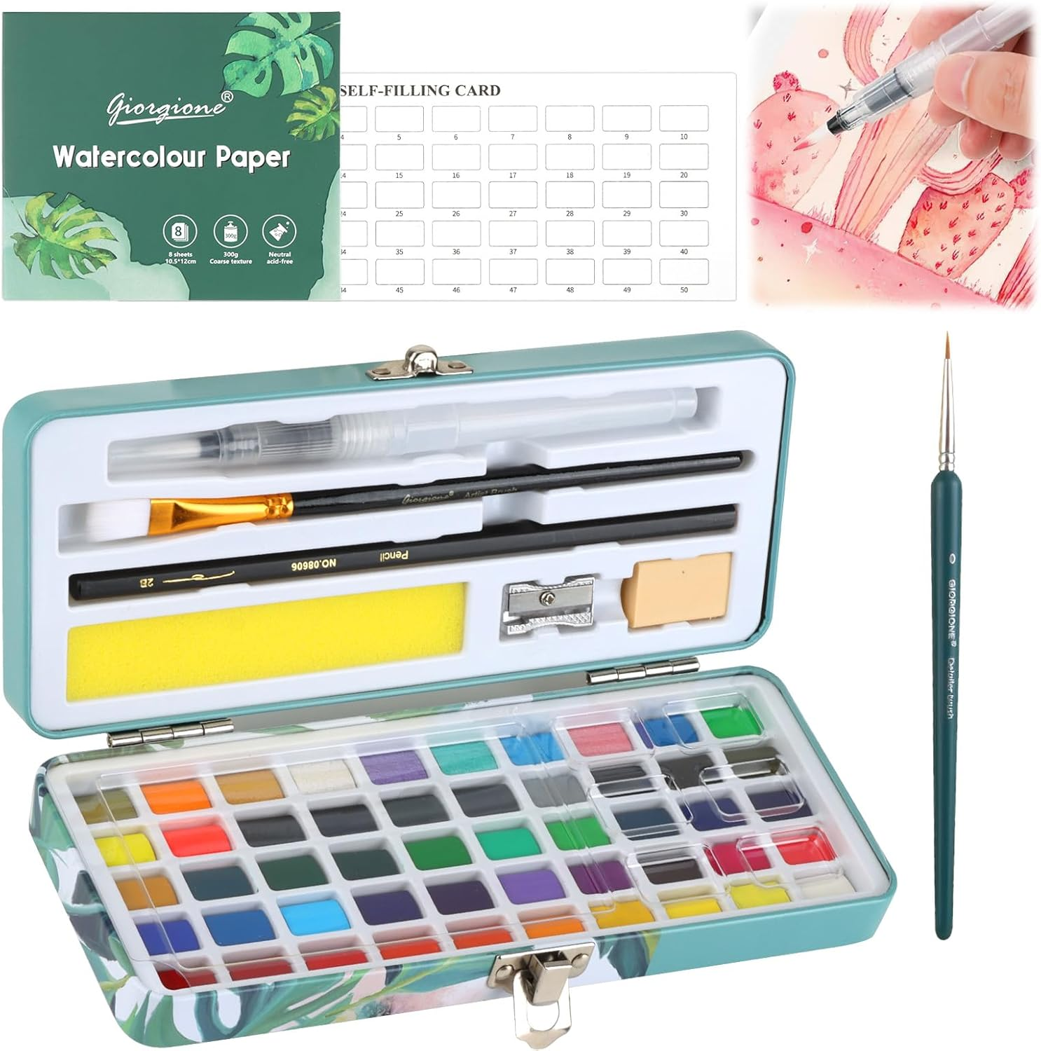 Watercolor Paint Set, 50 Vibrant Colours Including Pearlescent Shades in a Sturdy Metal Tin, Foldable Paint Set for Easy Travel, Ideal for Artists & Beginners, Perfect for Sketching & Outdoor Painting image number 6
