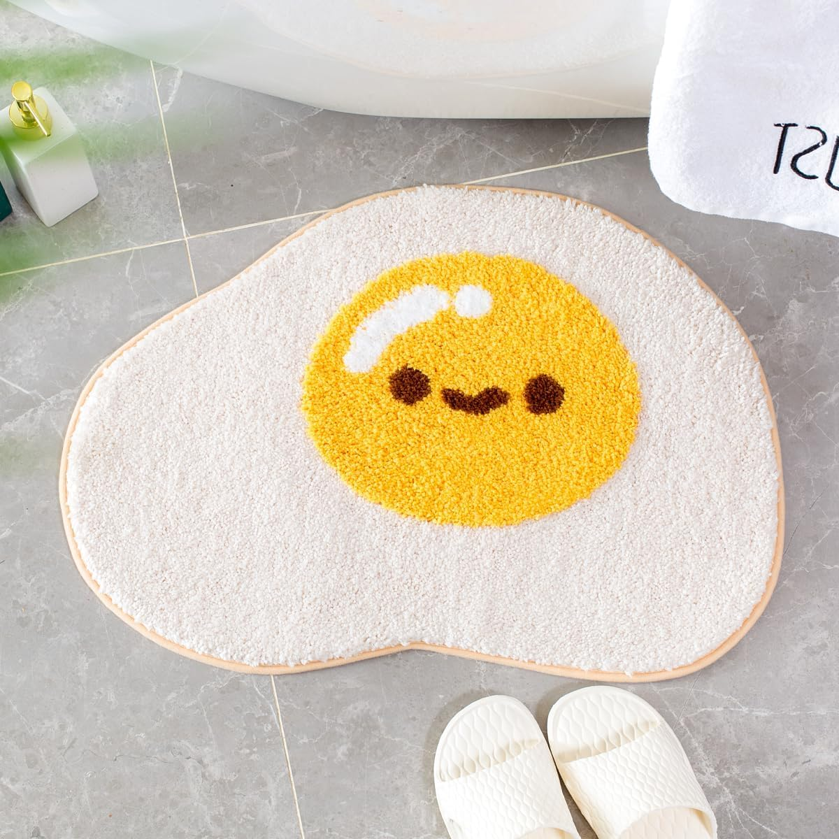 15.75''X23.62'' Egg Bath Mats, Soft and Absorbent Microfiber Bath Rugs, Non-Slip Shaggy Shower Carpet, Machine Wash Dry, Soft Shower Rugs for Bathroom Floor, Tub and Shower, Egg