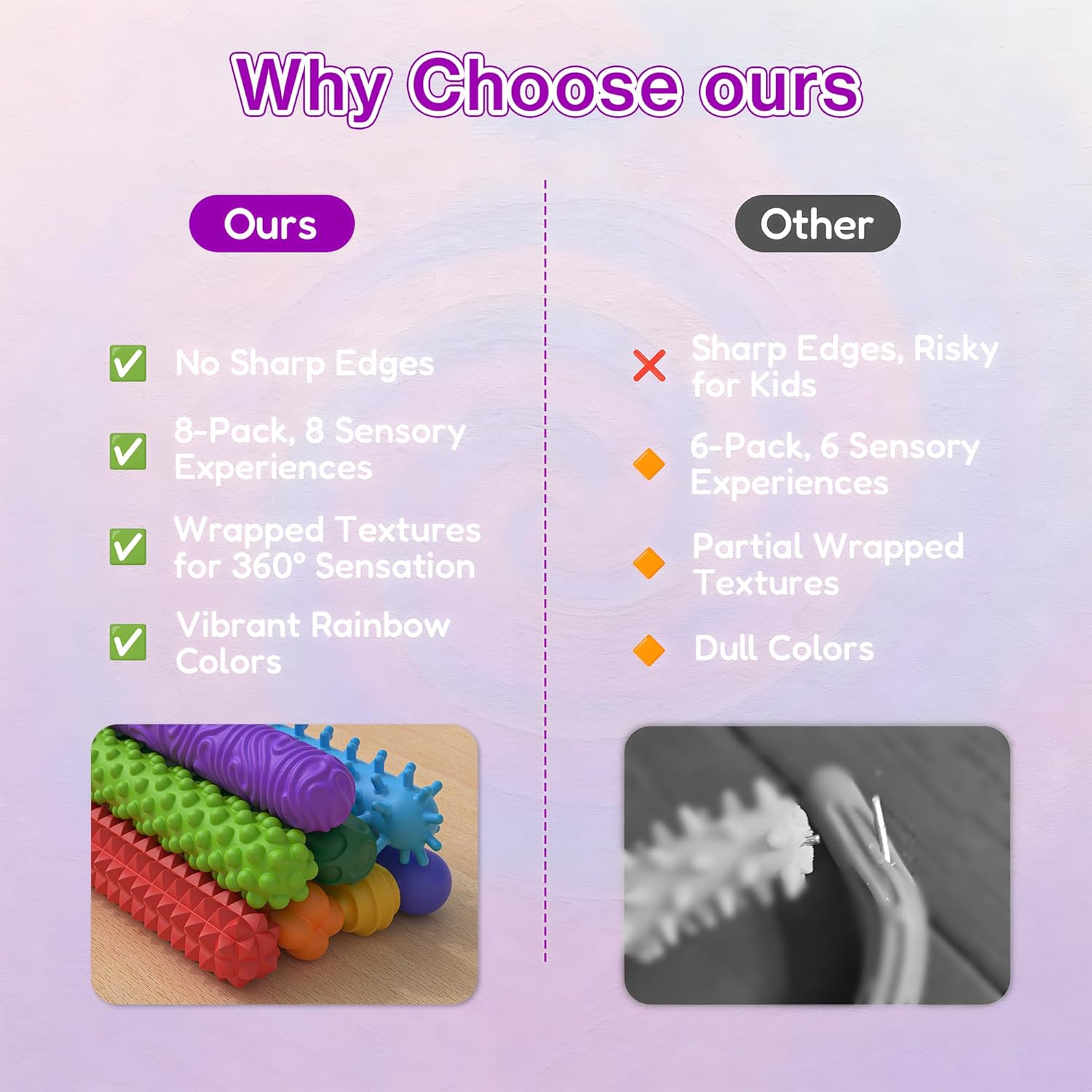 Fidget Toys Sensory Stick: 8 Pack Flexible Sensory Sticks Toys for Kids,Calm down Travel Airplane Toy, Quiet Stress Relief Bendable Fidgets for Autism ADHD, Christmas Stocking Stuffers & Birthday Gift image number 2